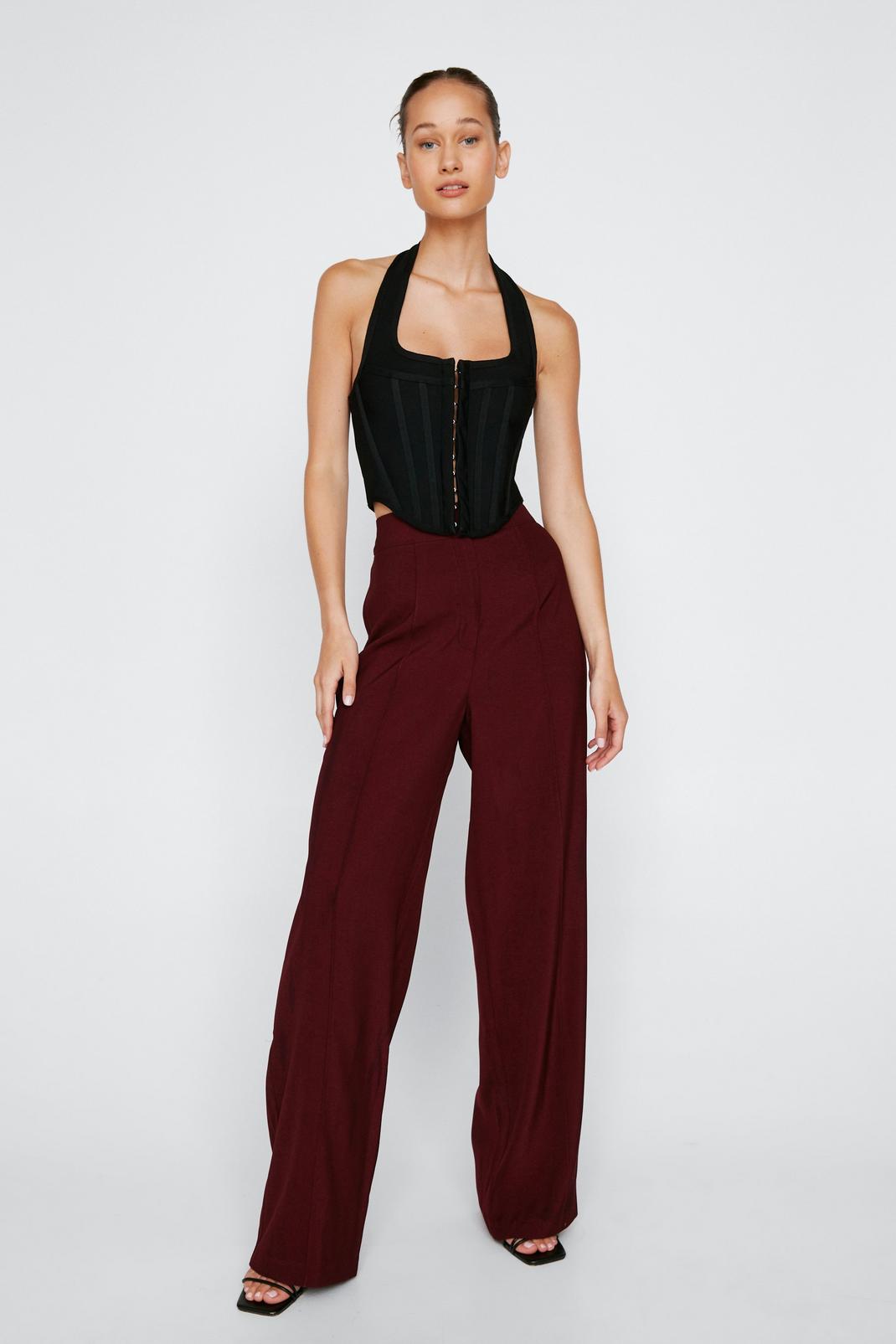 Berry Seam Detail Straight Leg Tailored Trousers image number 1