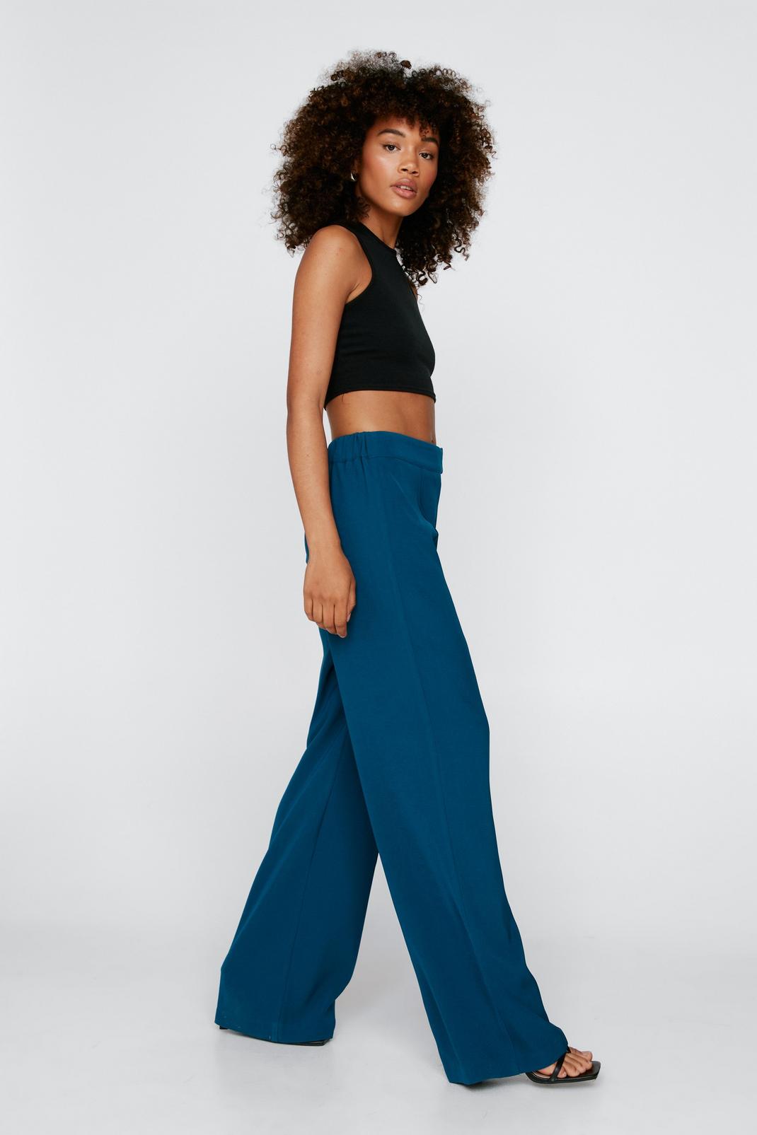 Blue Seam Detail Straight Leg Tailored Trousers image number 1