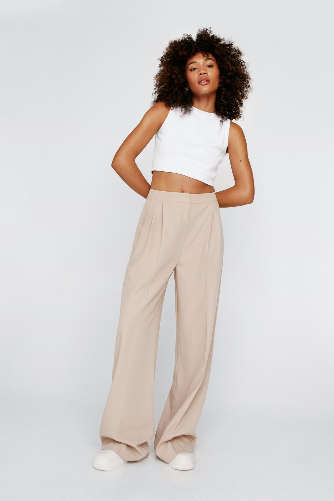 Pleated Front Wide Leg Tailored Trousers