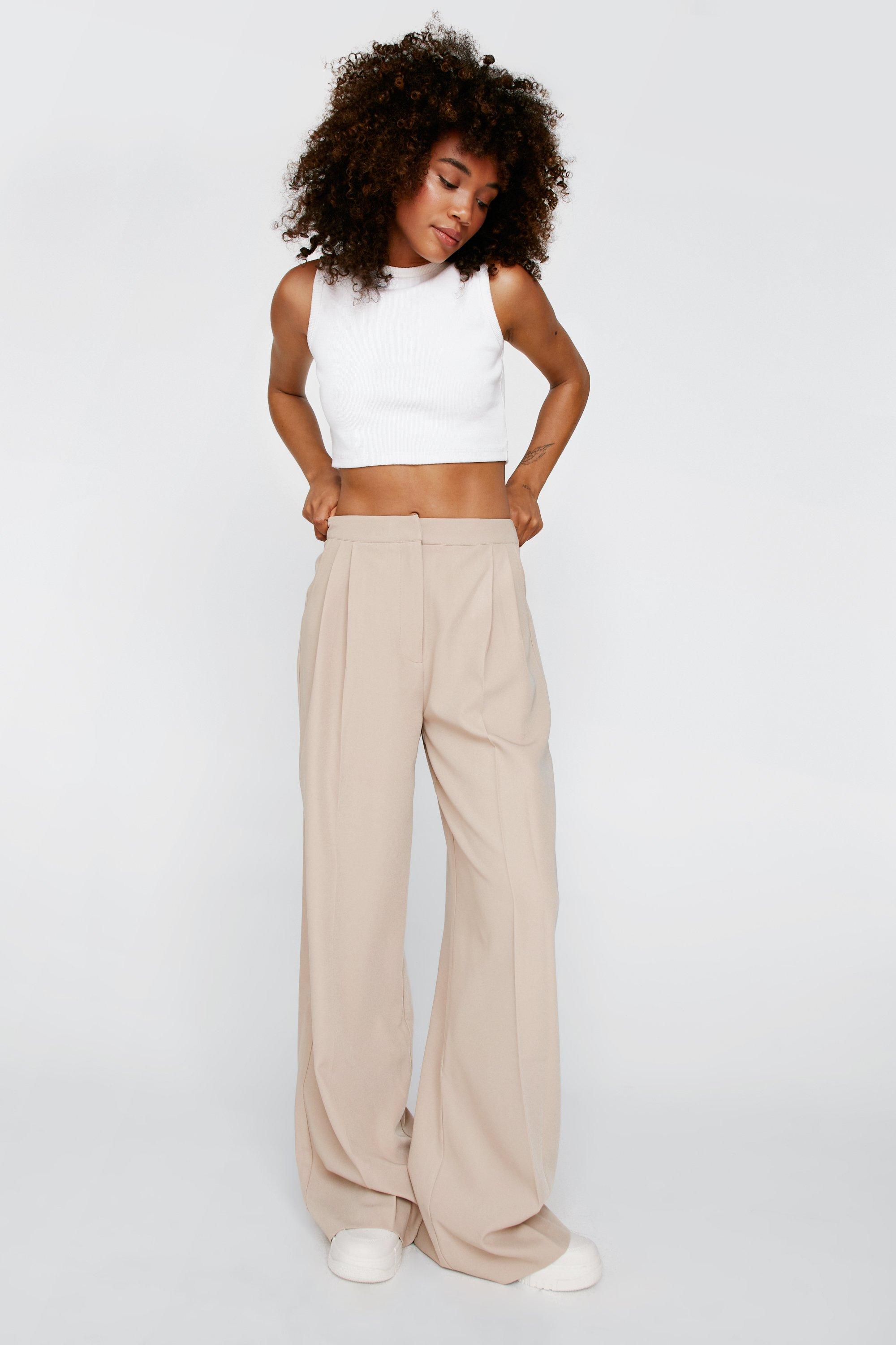 Tailored Wide Leg Trousers Beige