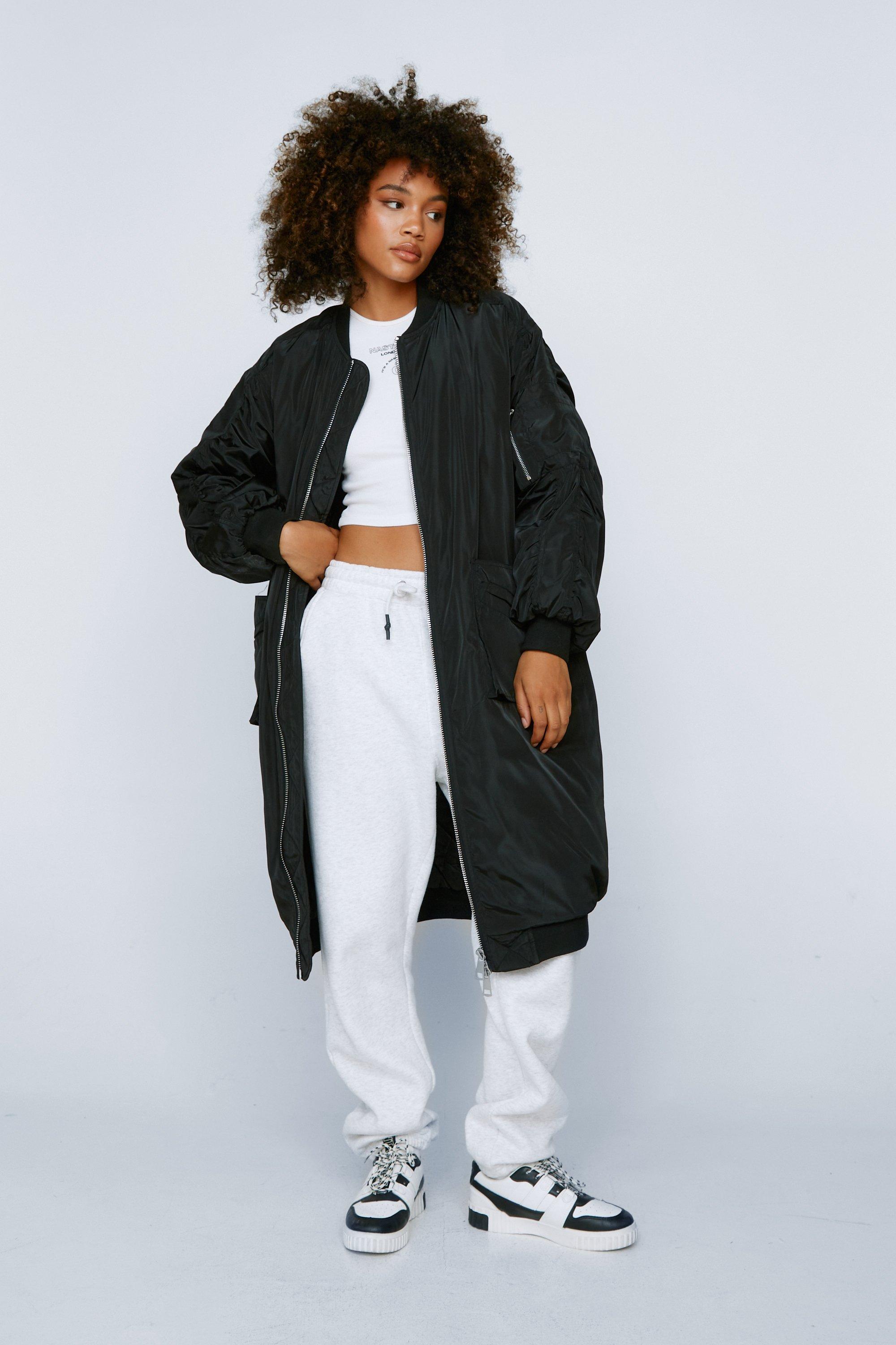 Longline Oversized Zip Through Bomber Jacket