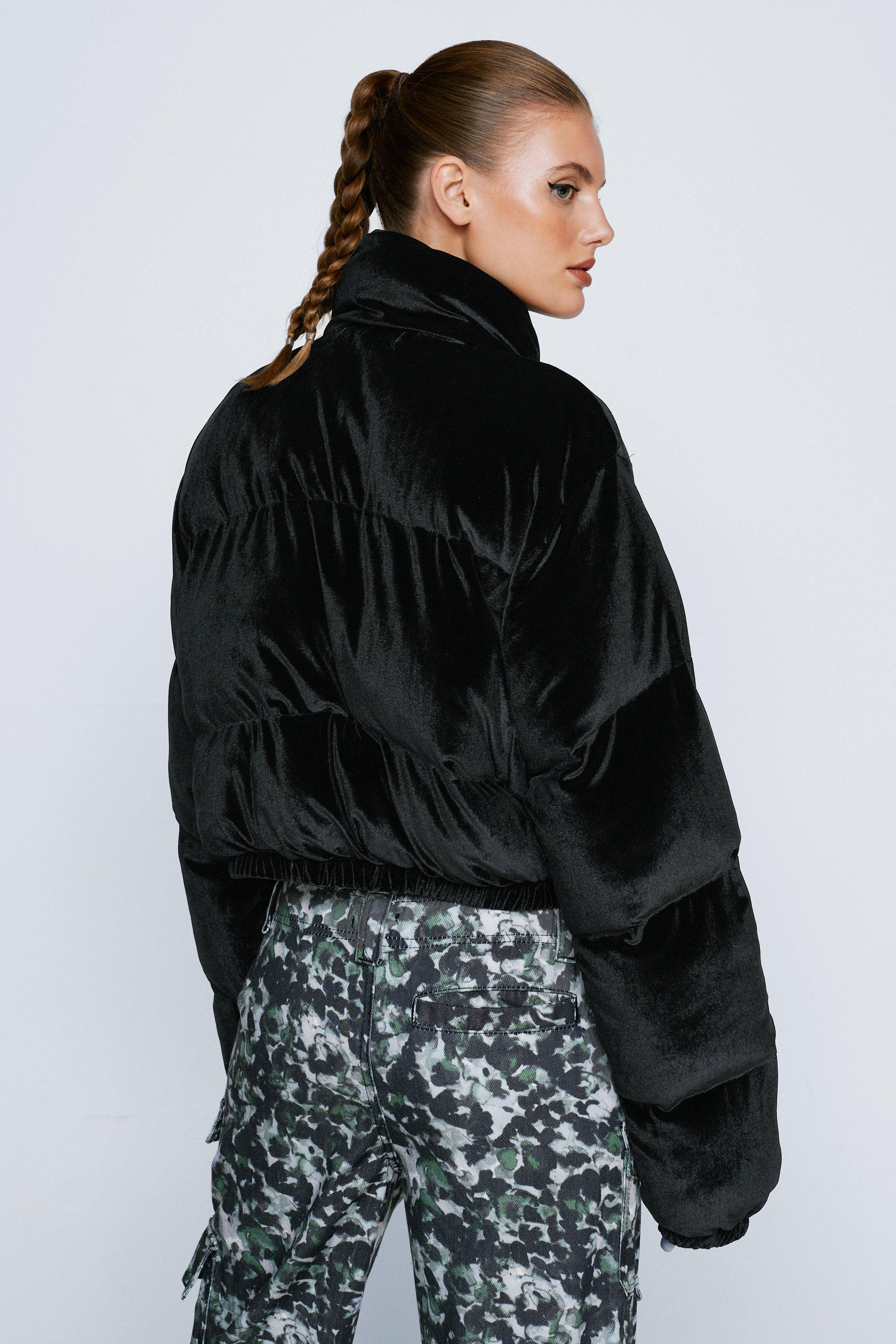 Cropped velvet puffer jacket hotsell