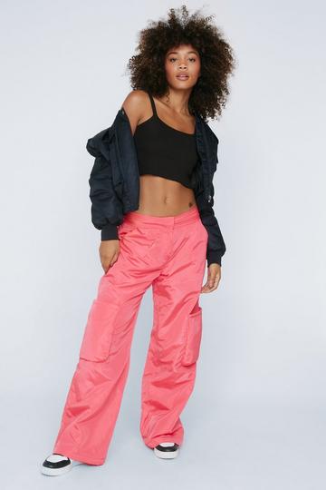 Mid Rise Padded Pocket Cargo Pants pink