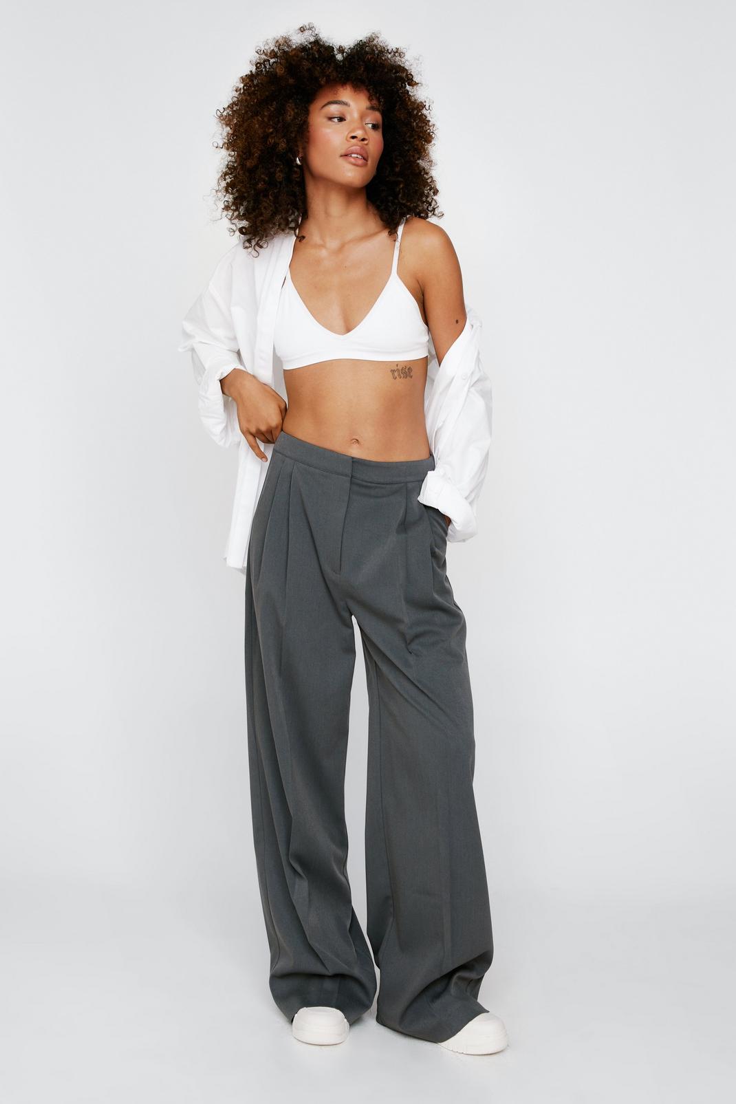 Grey Pleat Front Tailored Trousers image number 1