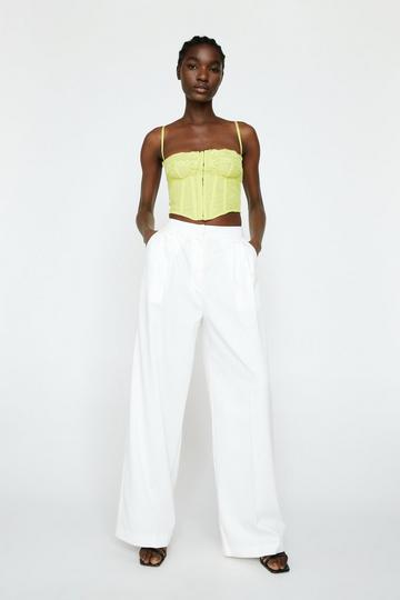 White Pleat Front Tailored Trousers
