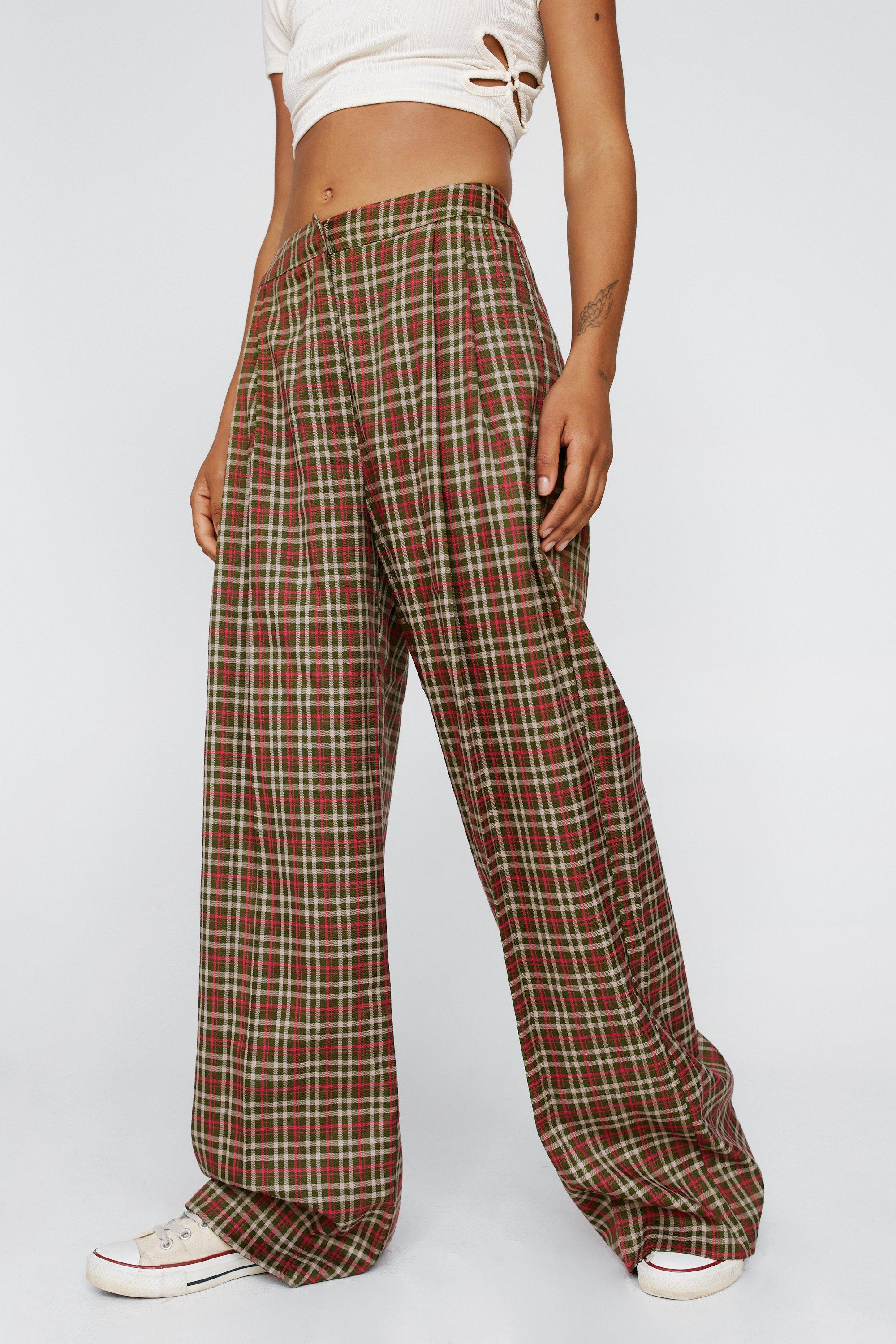 Long Plaid Wide Leg Wool Pants, Vintage Inspired Women's Pants