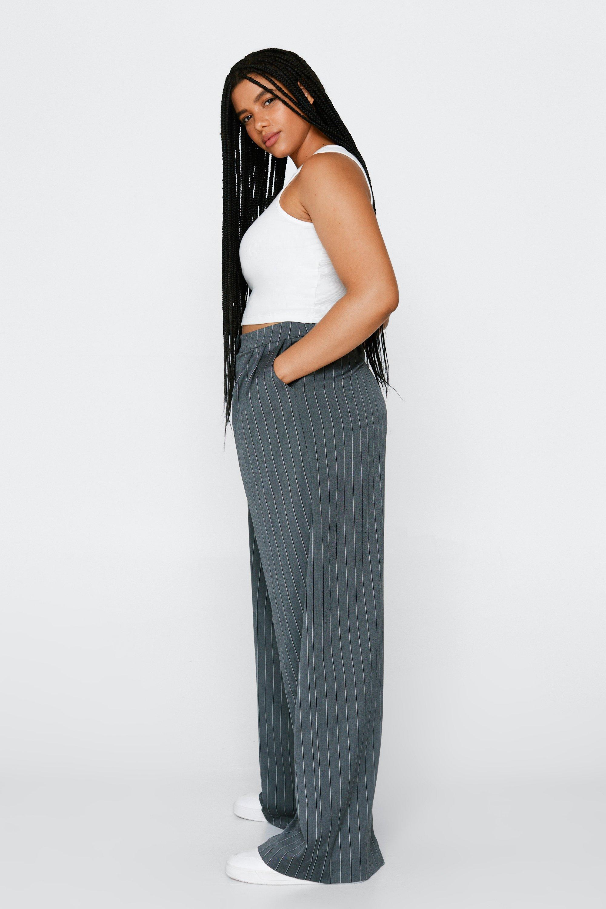 Plus Size Premium Stripe Wide Leg Trousers