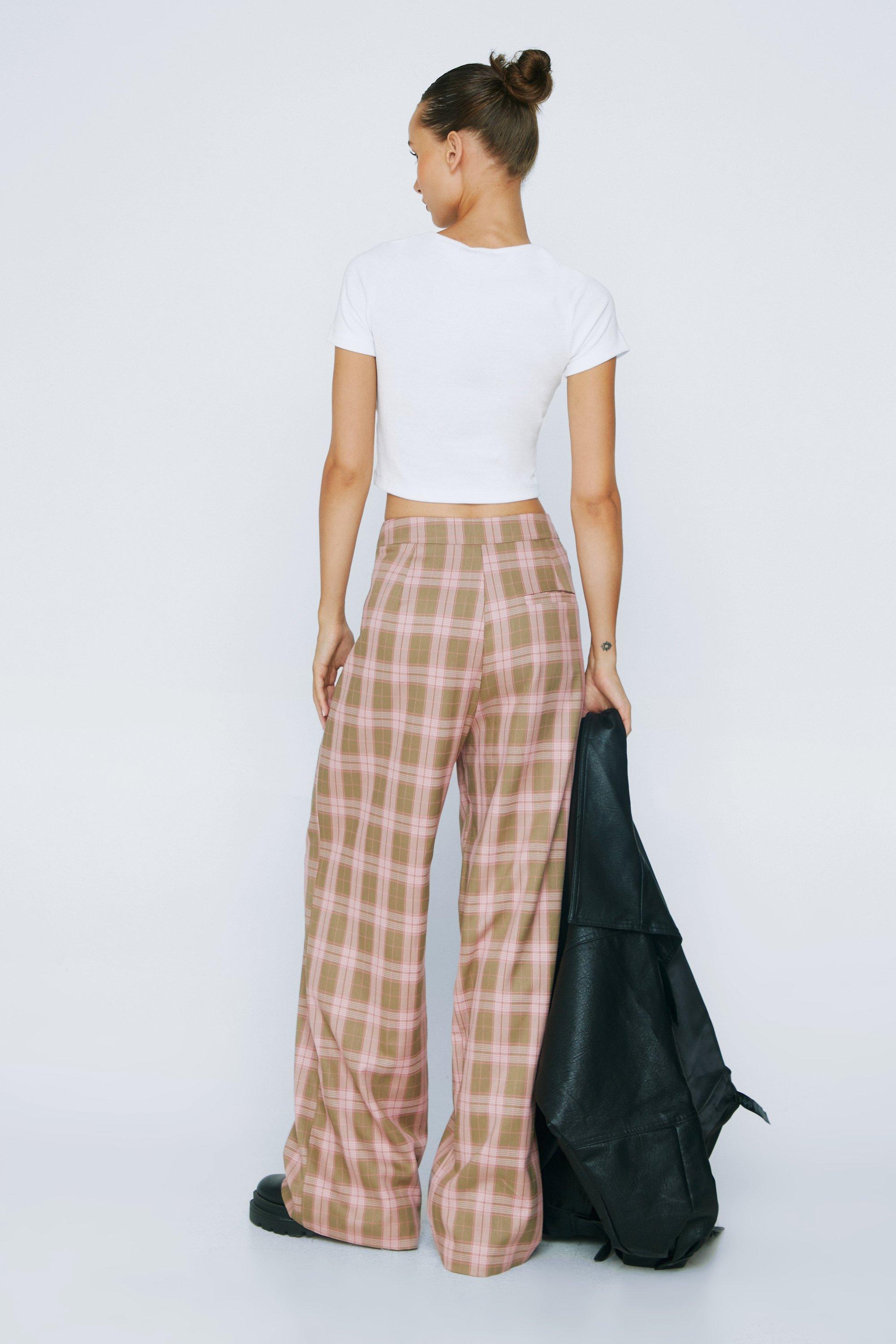 Petite Check Oversized Flowy Wide Leg Pants