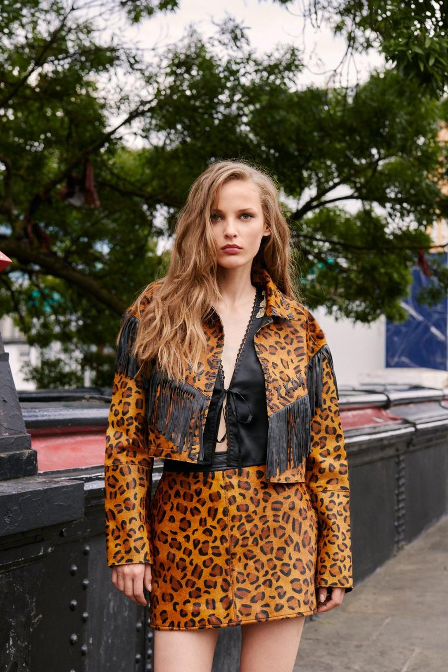 Leopard Print Real Leather Tassel Jacket
