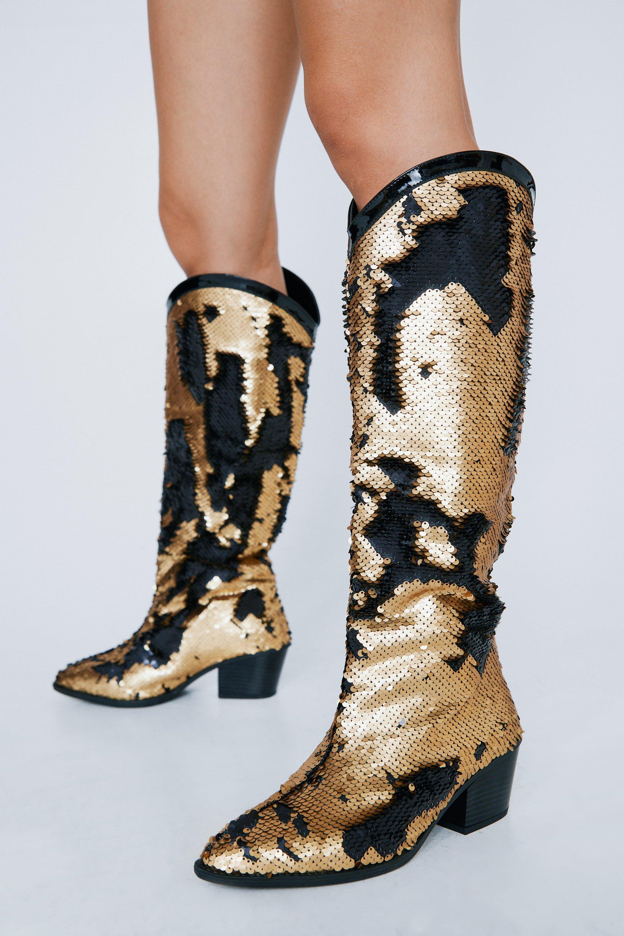 Women's Cuce Navy Dallas Cowboys Knee-High Sequin Boots