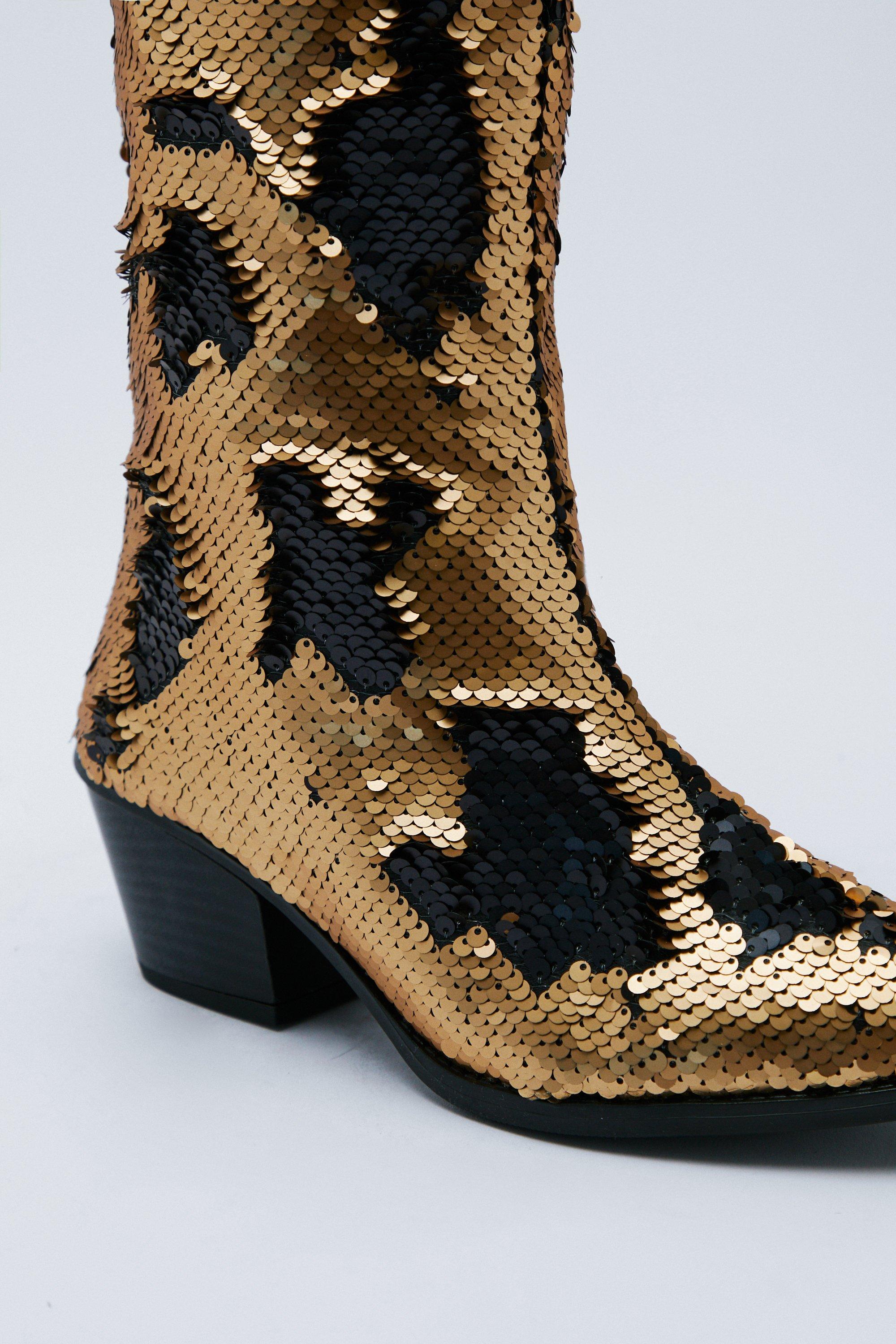 Knee High Sequin Cowboy Boots