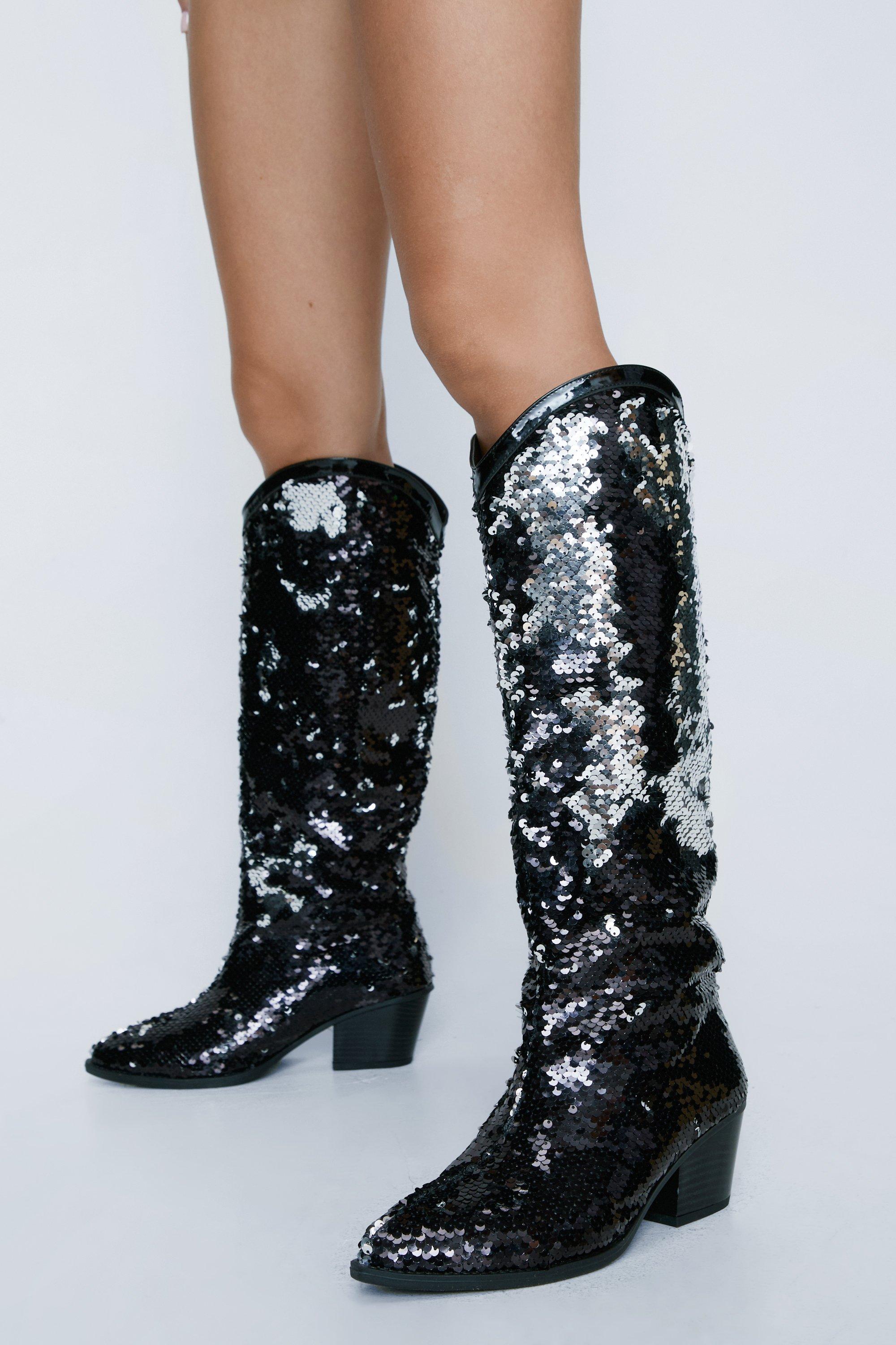 Sequin Knee High Cowboy Boots