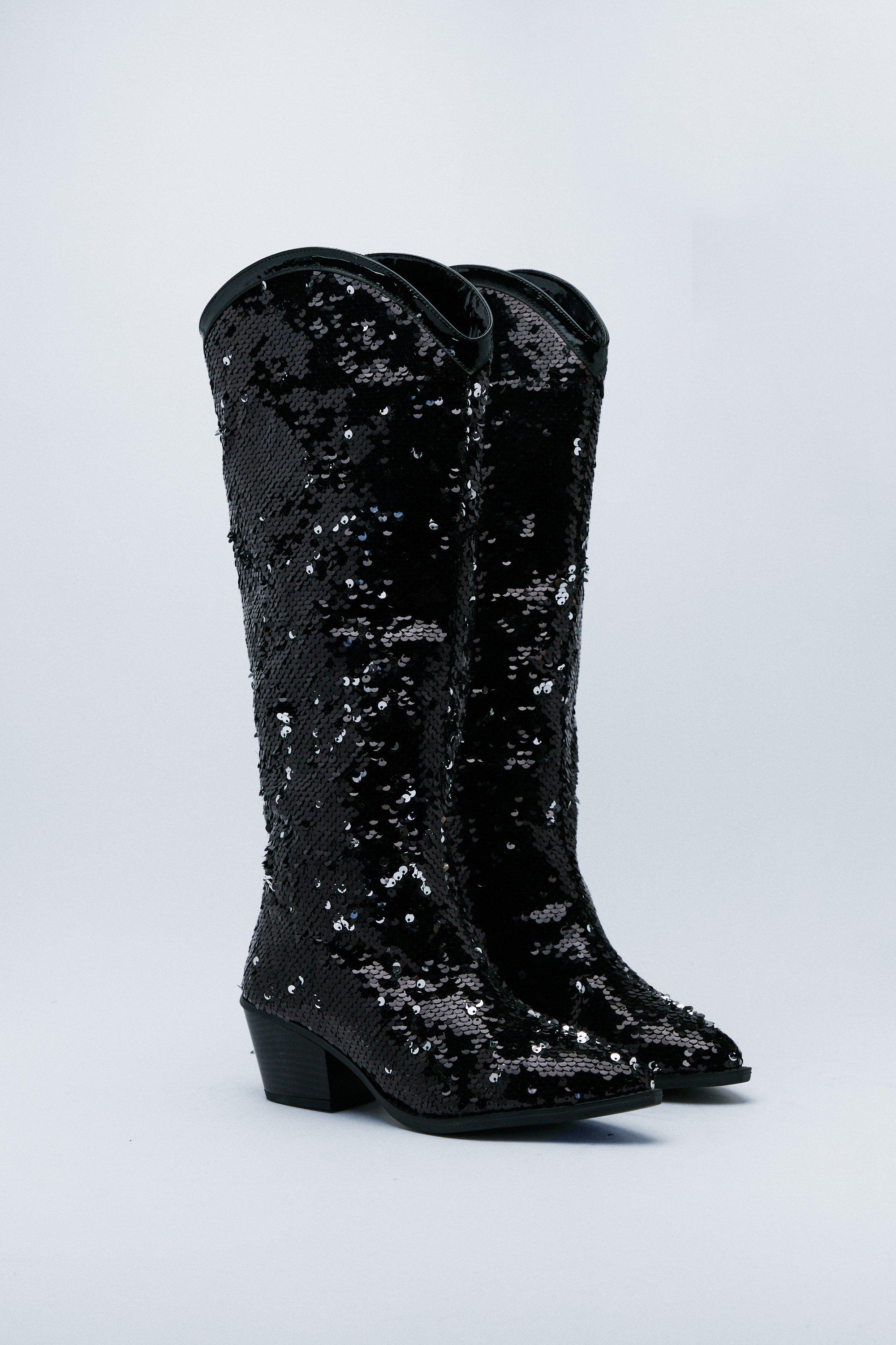 Black sequin cowboy boots best sale