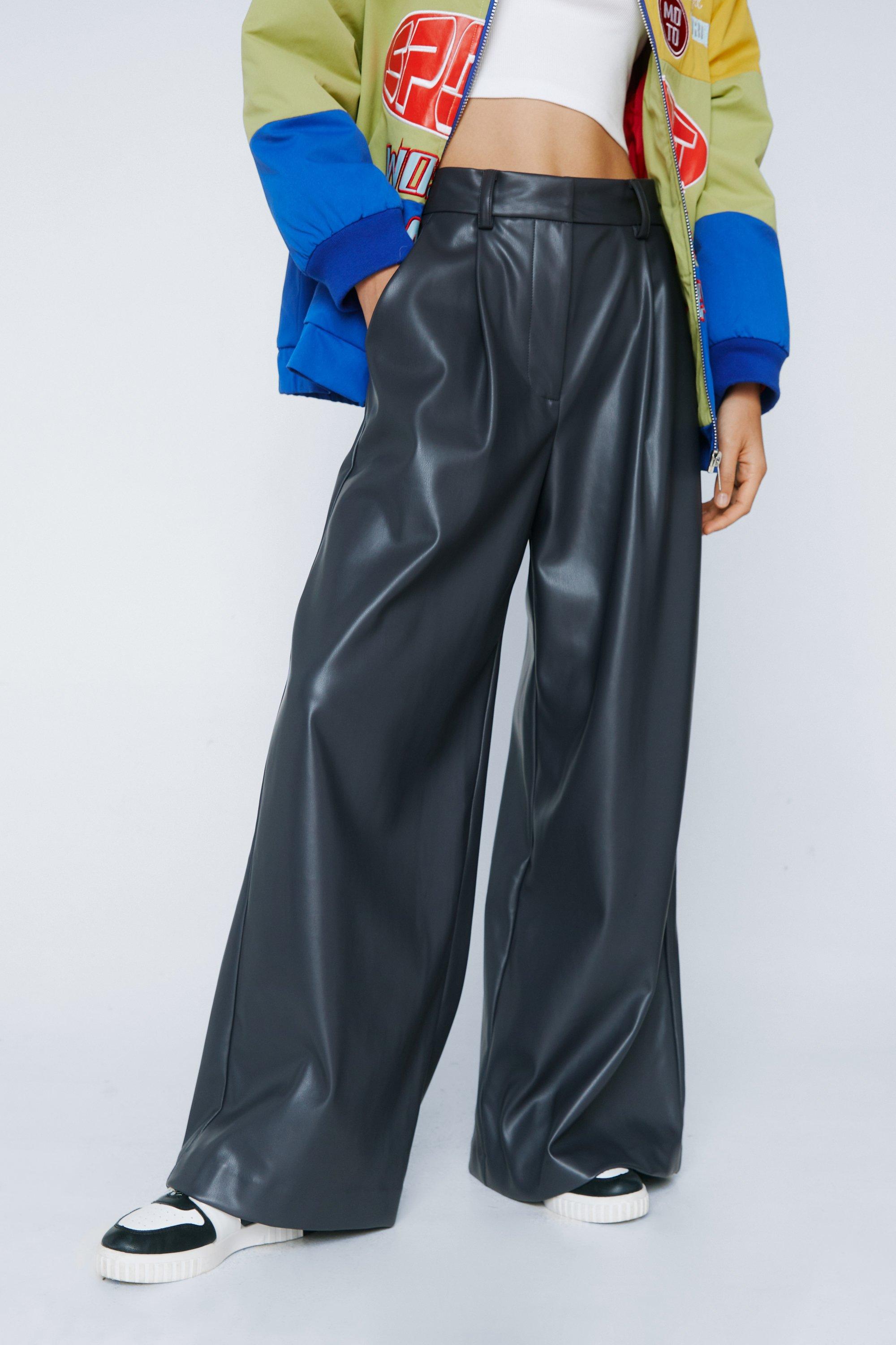 Leather Look Wide Leg Trousers