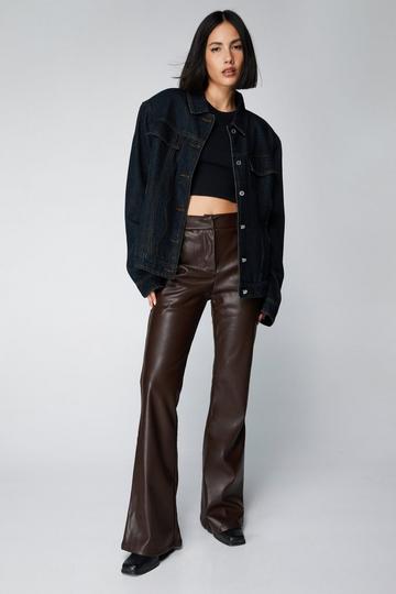 Brown Faux Leather Pants, Brown Vegan Leather Pants