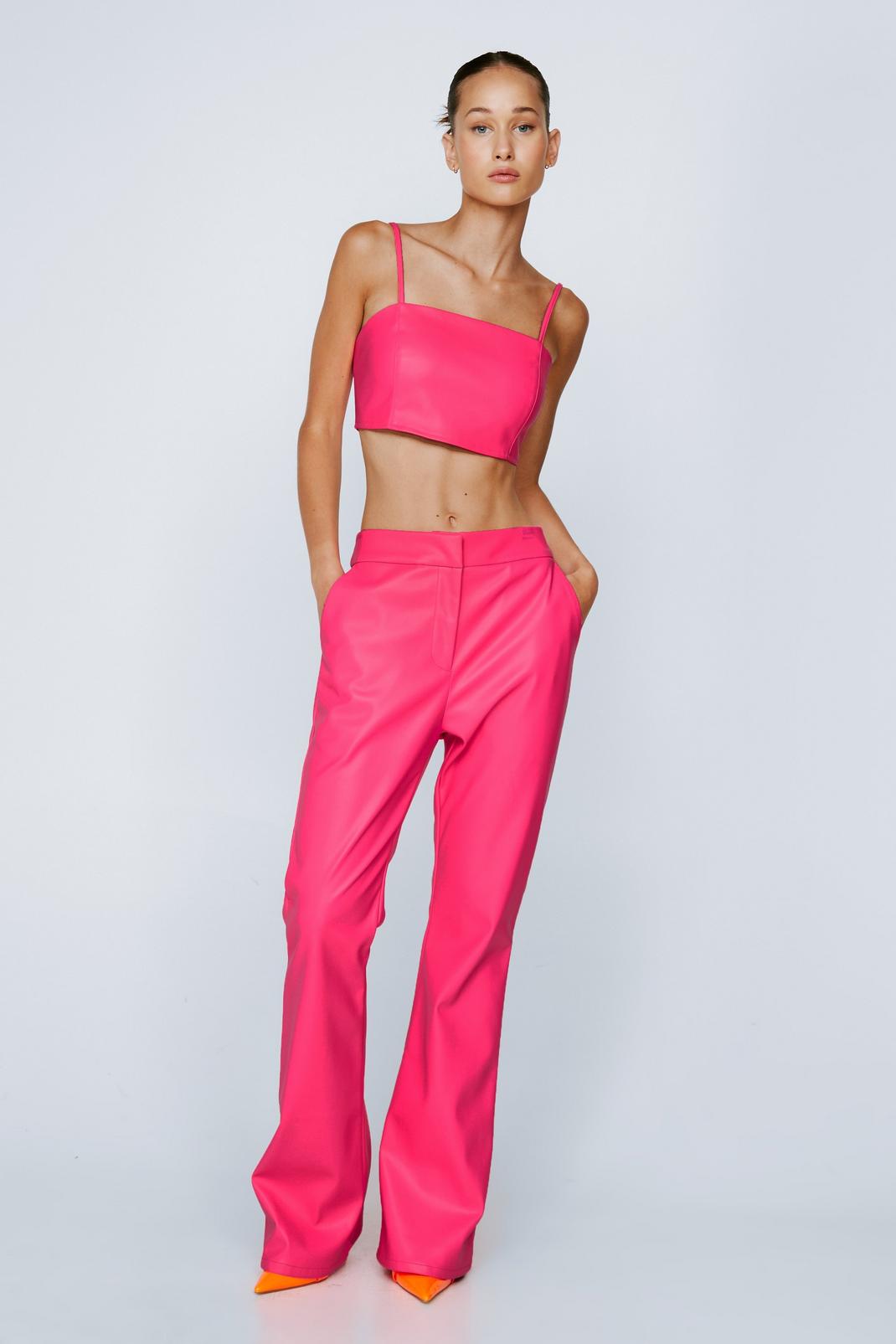Bright pink Flared Faux Leather Pants image number 1