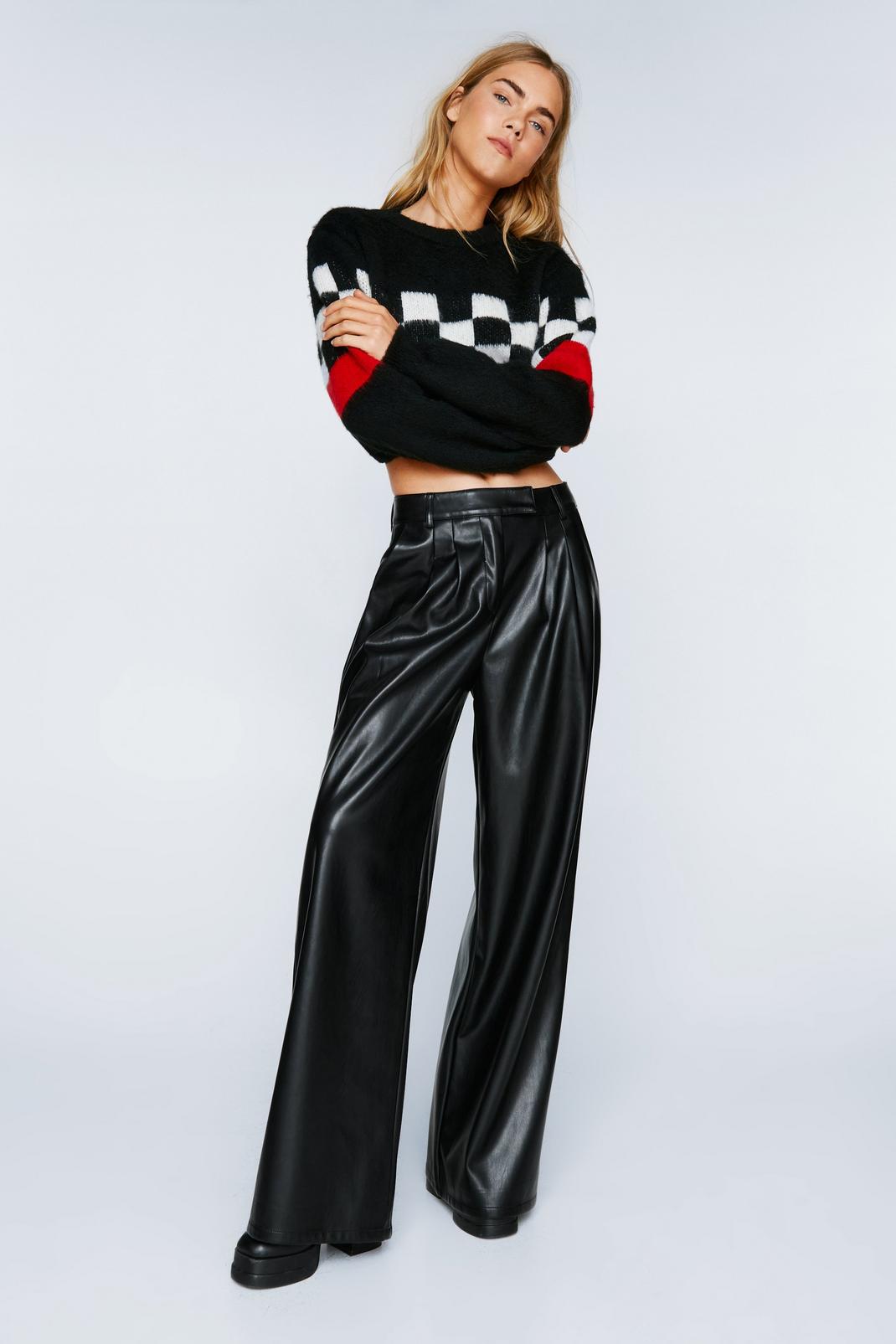 Black Faux Leather Extreme Wide Leg Trousers image number 1
