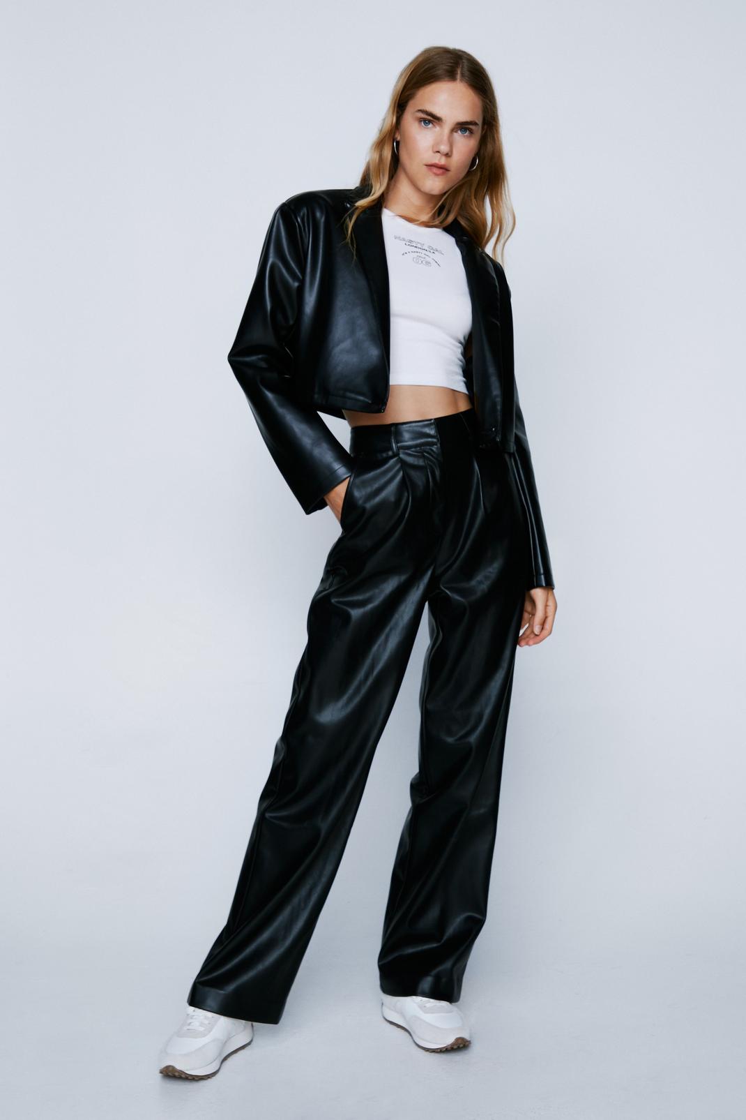 Black Faux Leather Straight Leg Pants image number 1