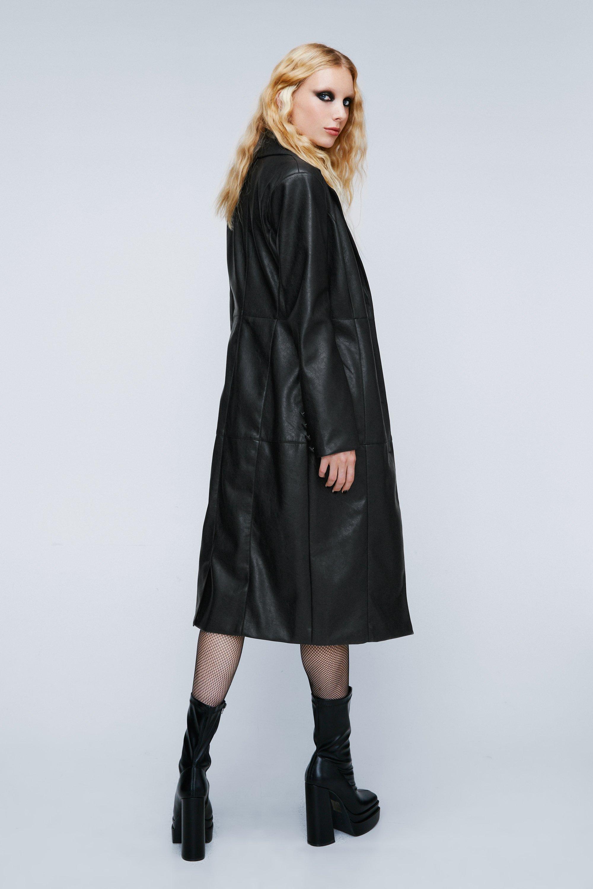 Black leather store longline jacket