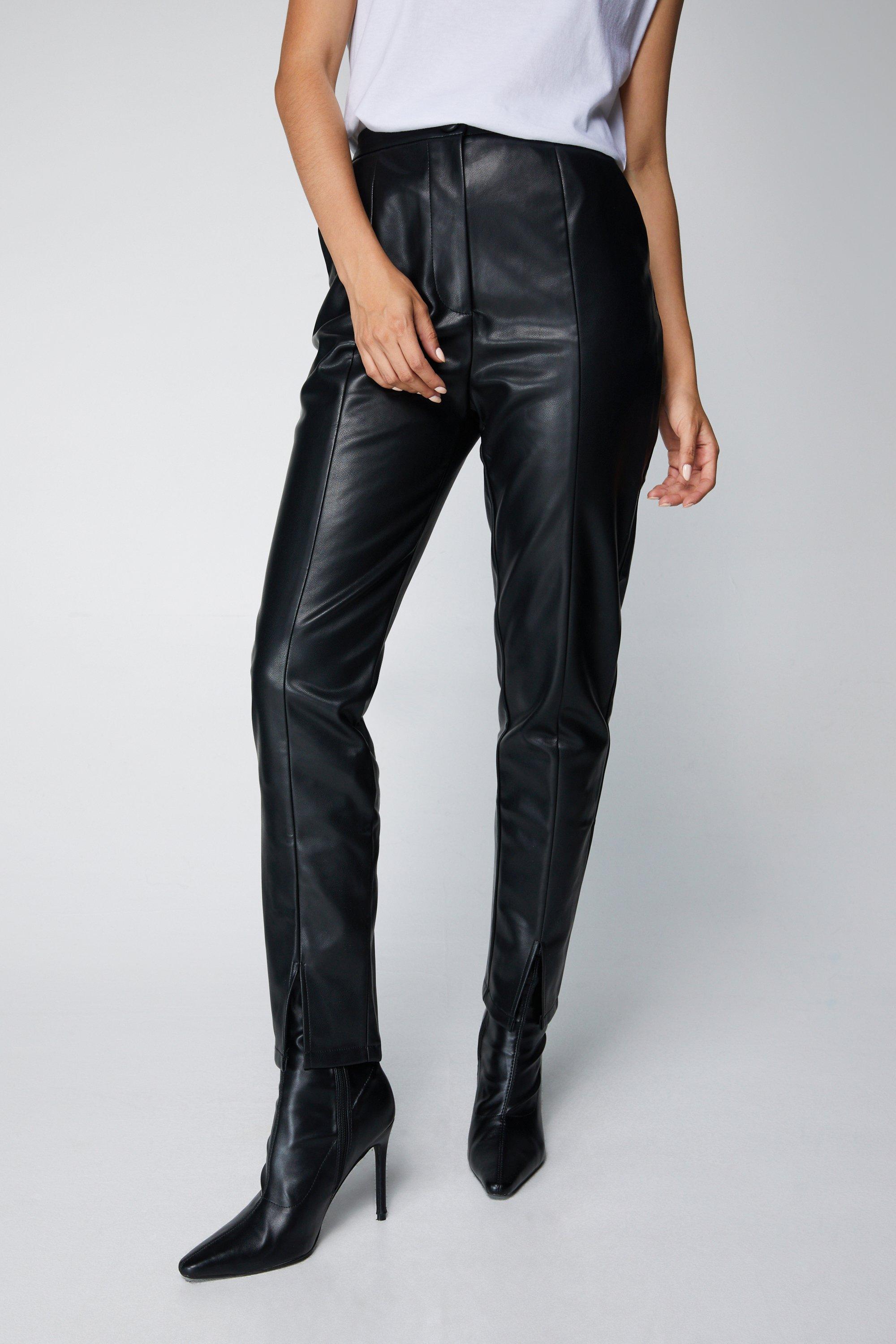 Faux Leather Split Front Leggings