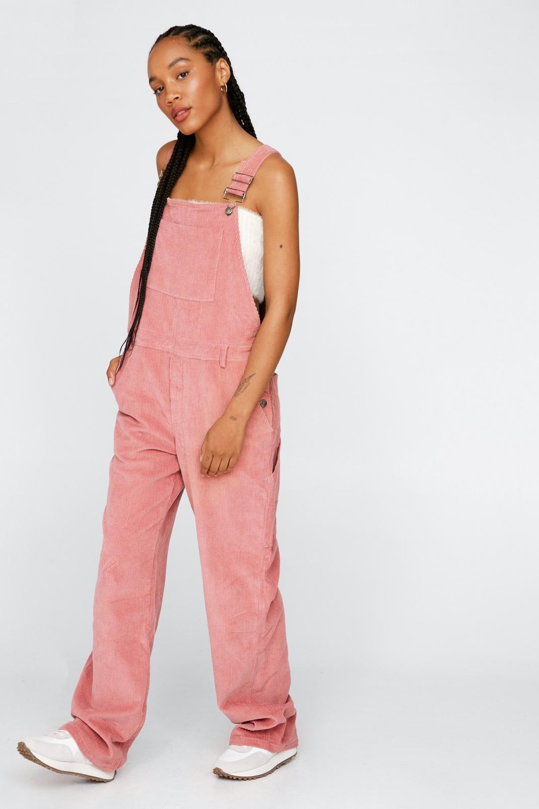 Rose pink Premium Cord Oversized Wide Leg Overalls image number 1