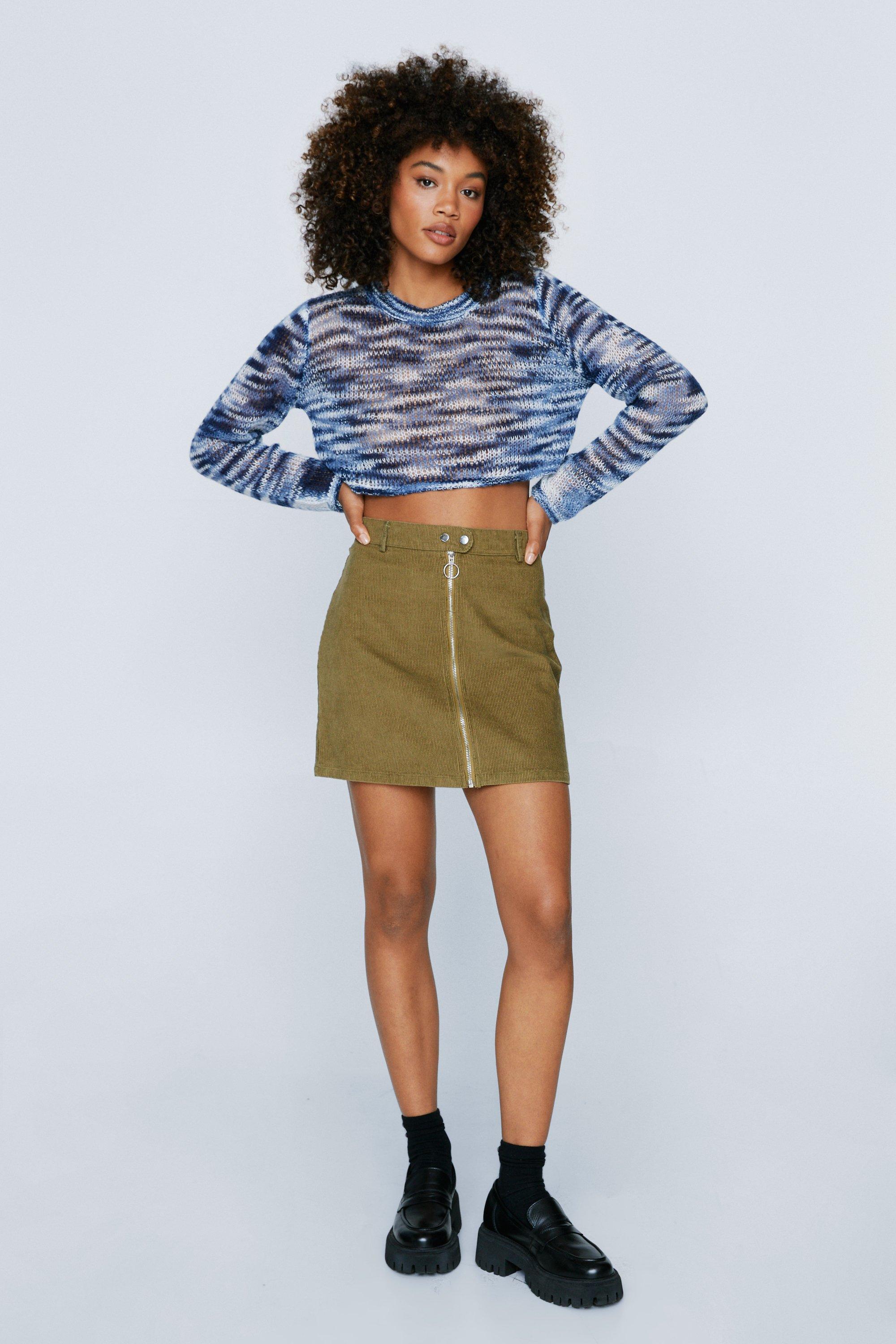 Green cord mini outlet skirt