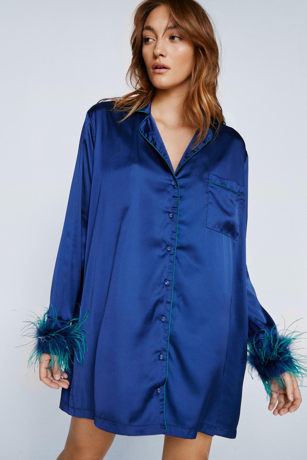 Navy Ombre Feather Cuff Night Shirt image number 1