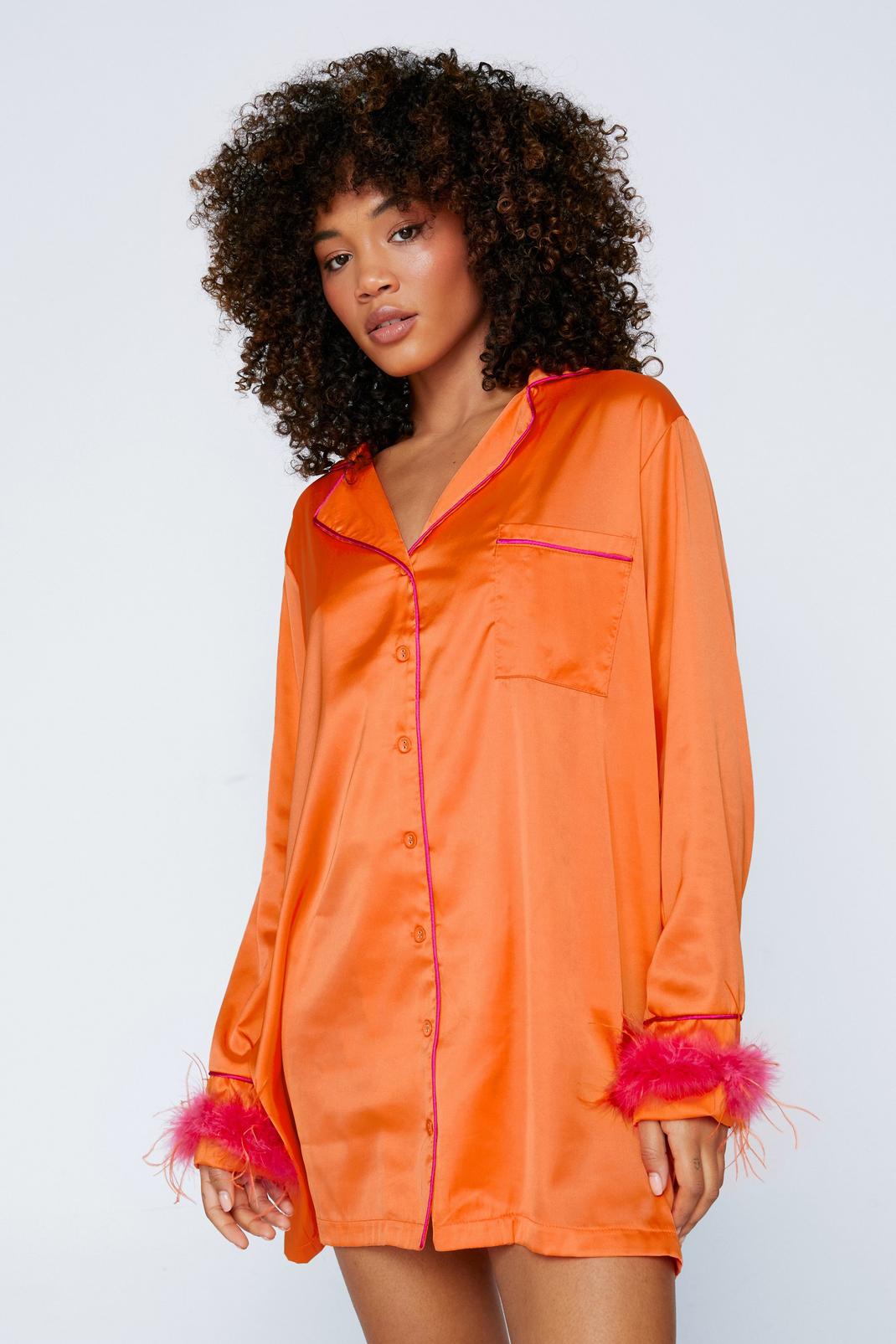 Orange Ombre Feather Cuff Night Shirt image number 1