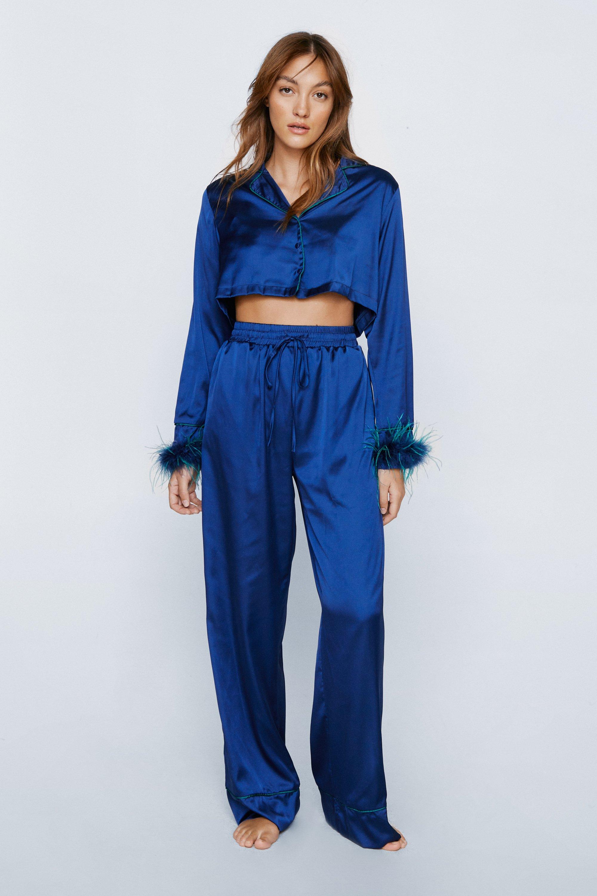 Ombre Feather Cropped Shirt & Pants Pajama Set