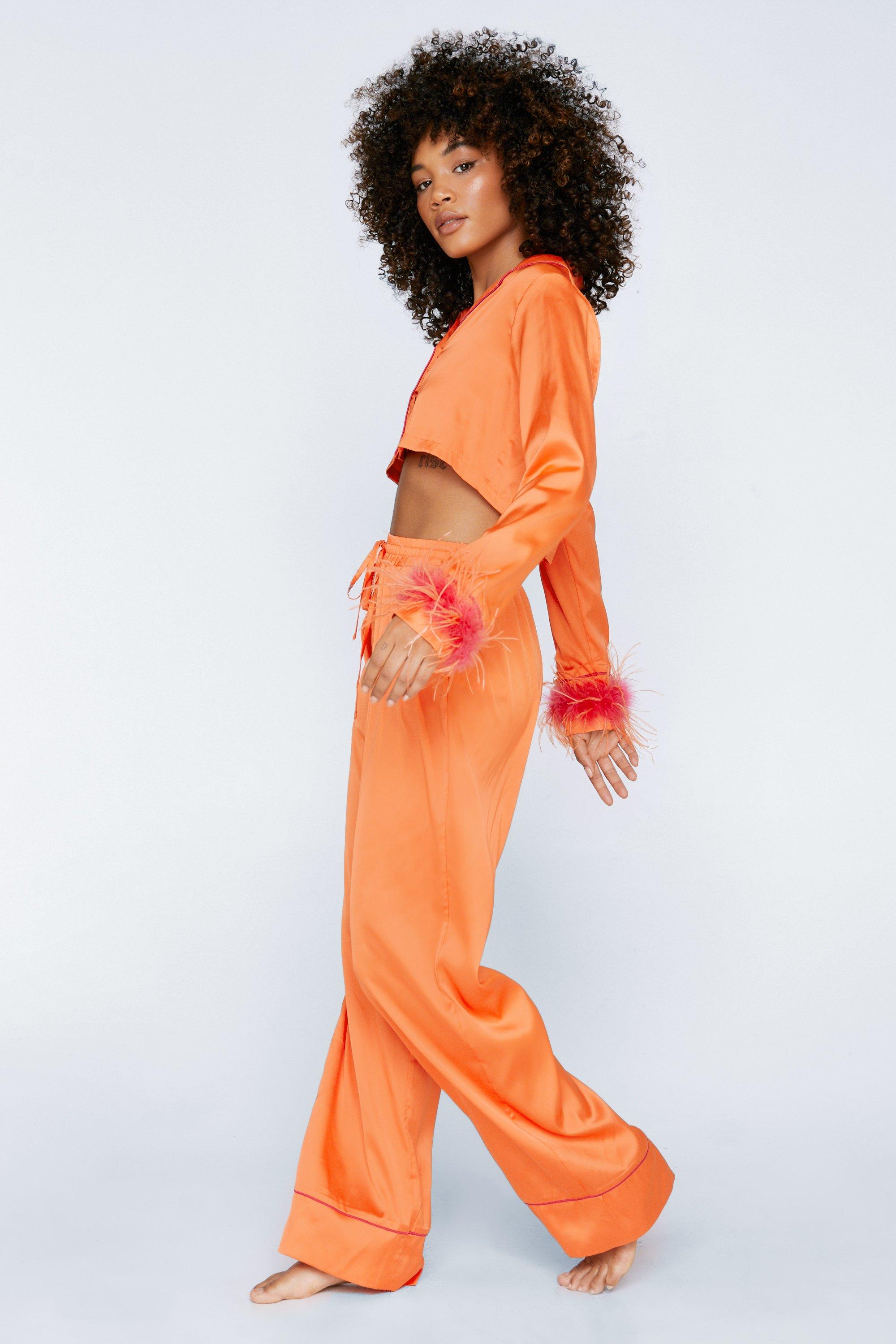 Ombre Feather Cropped Shirt & Pants Pajama Set