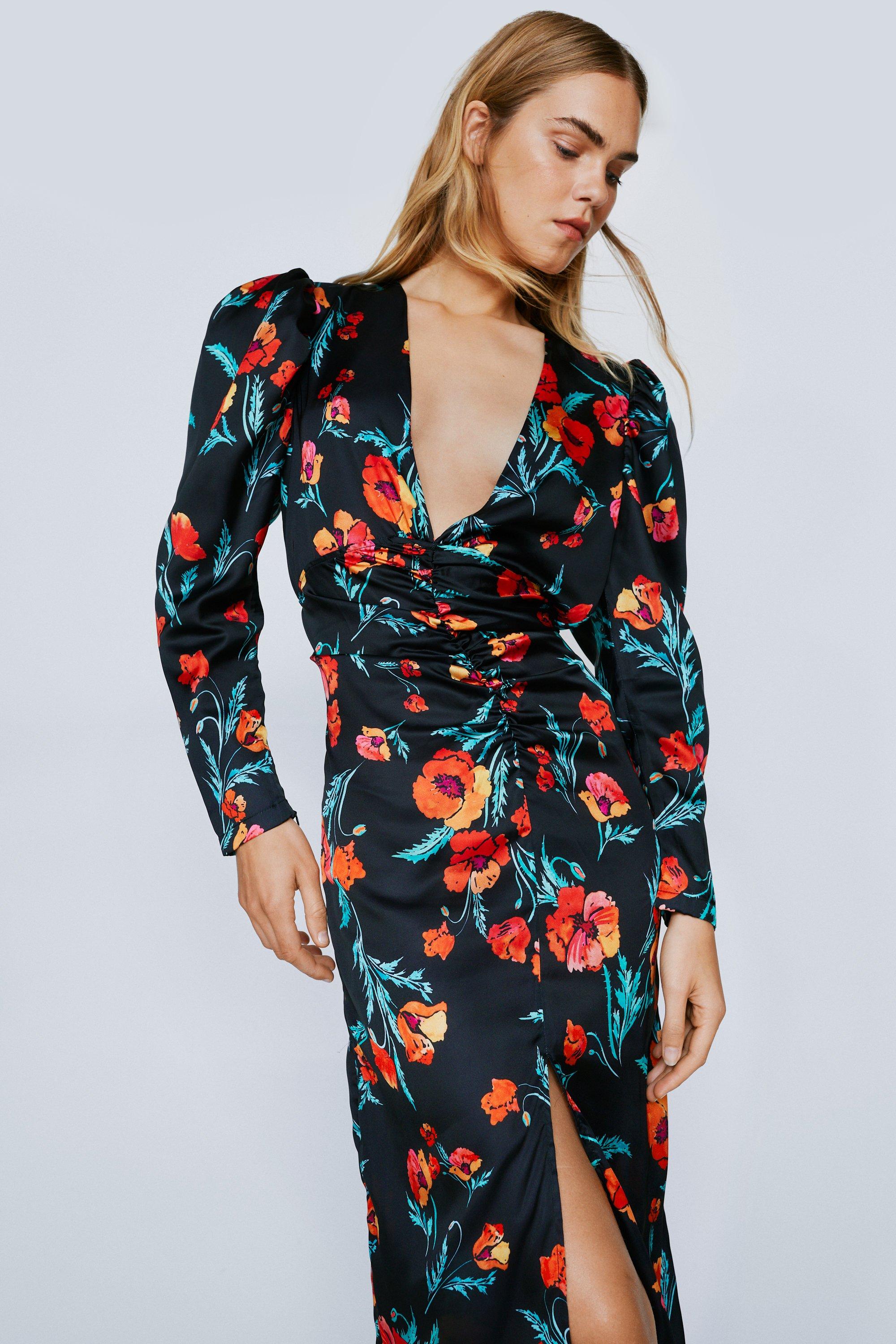 Maxi Dresses, Long-Sleeve Floral Bodycon & Satin