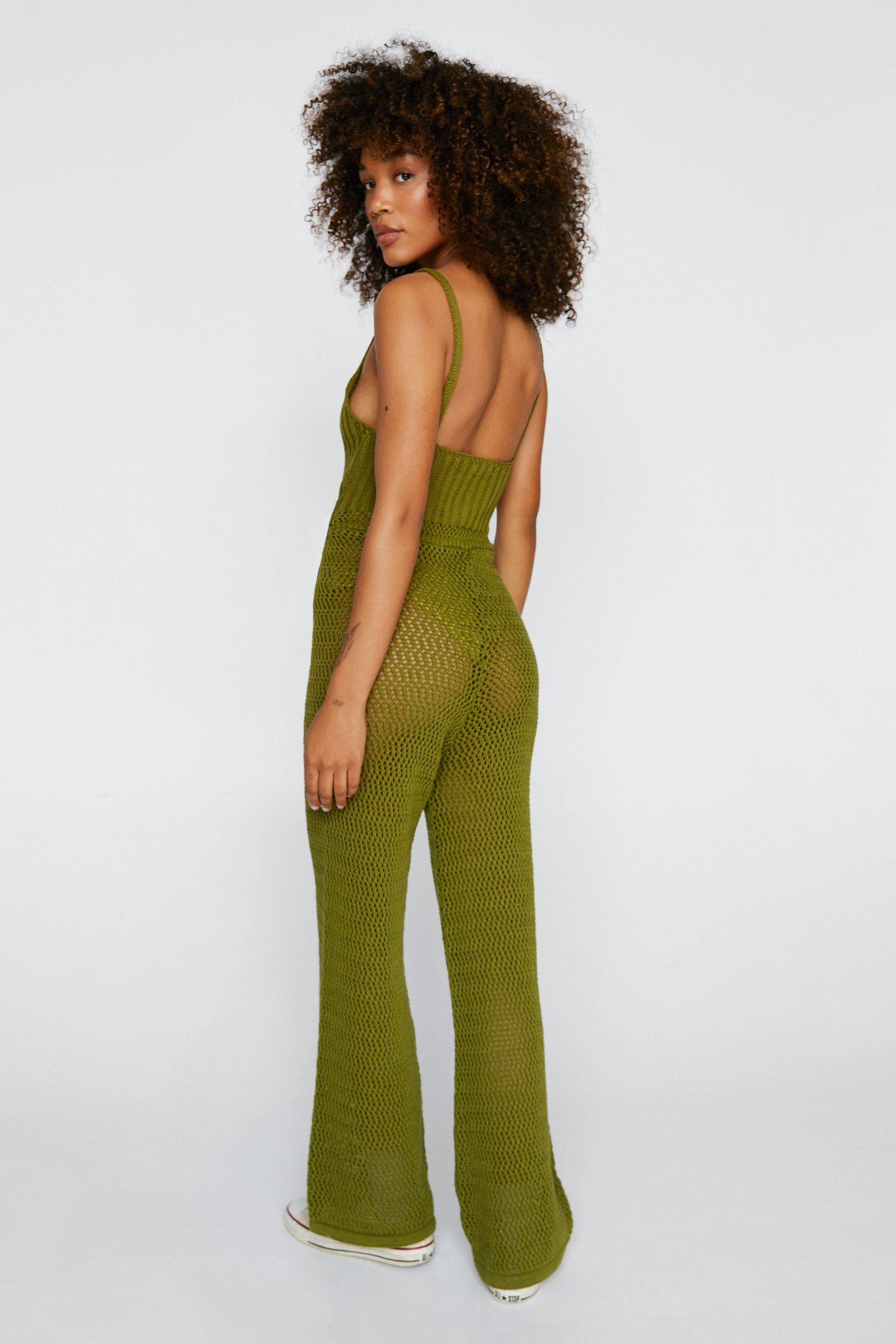 Crochet Mesh Stitch Ribbed Strappy Jumpsuit