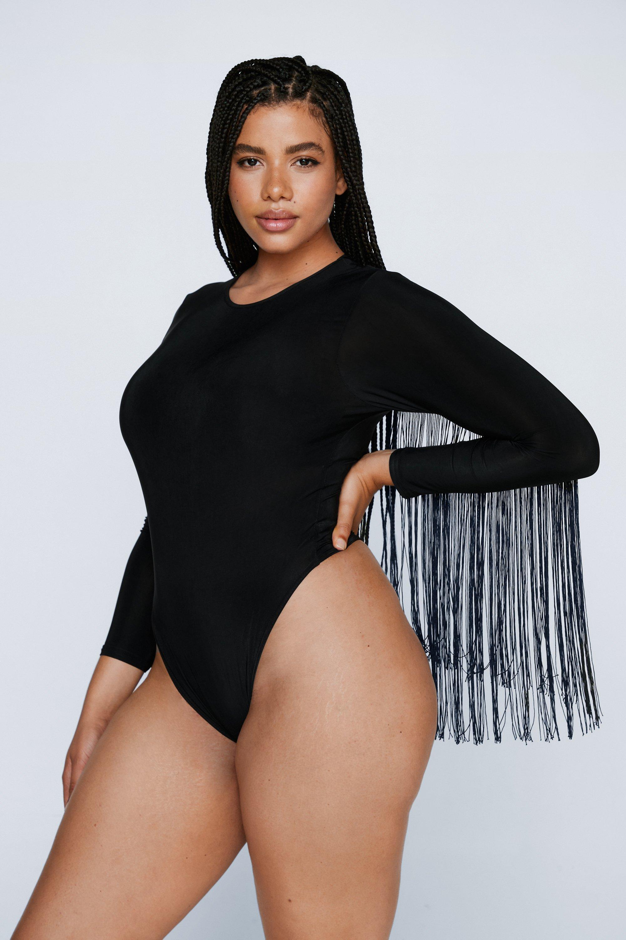 POSESHE Women's Plus Size Long Sleeve Bodysuit, S-5XL 