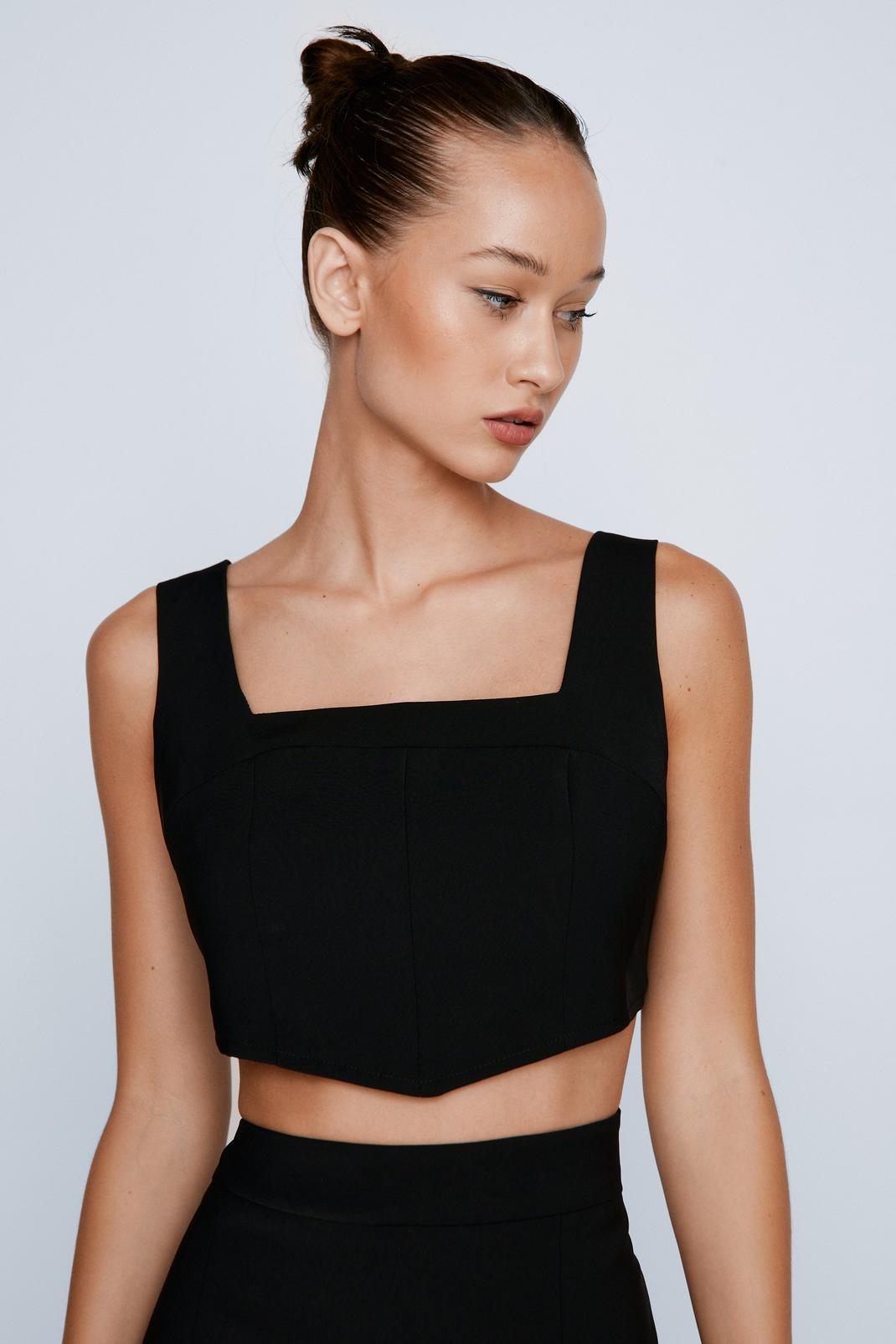 Black Premium Tailored Co-ord Cropped Corset Top image number 1