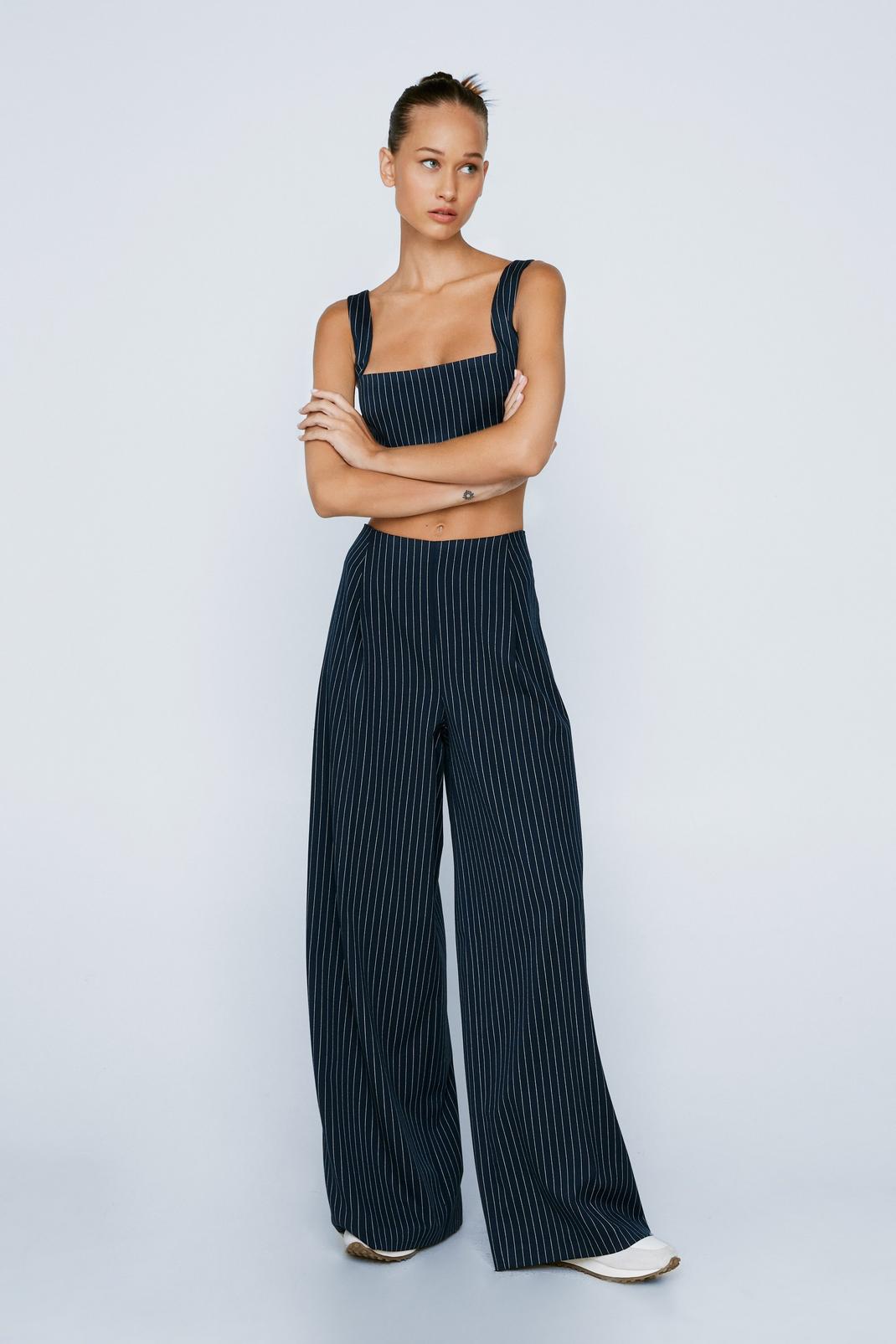 Navy Petite Pinstripe Print Tailored Trousers image number 1