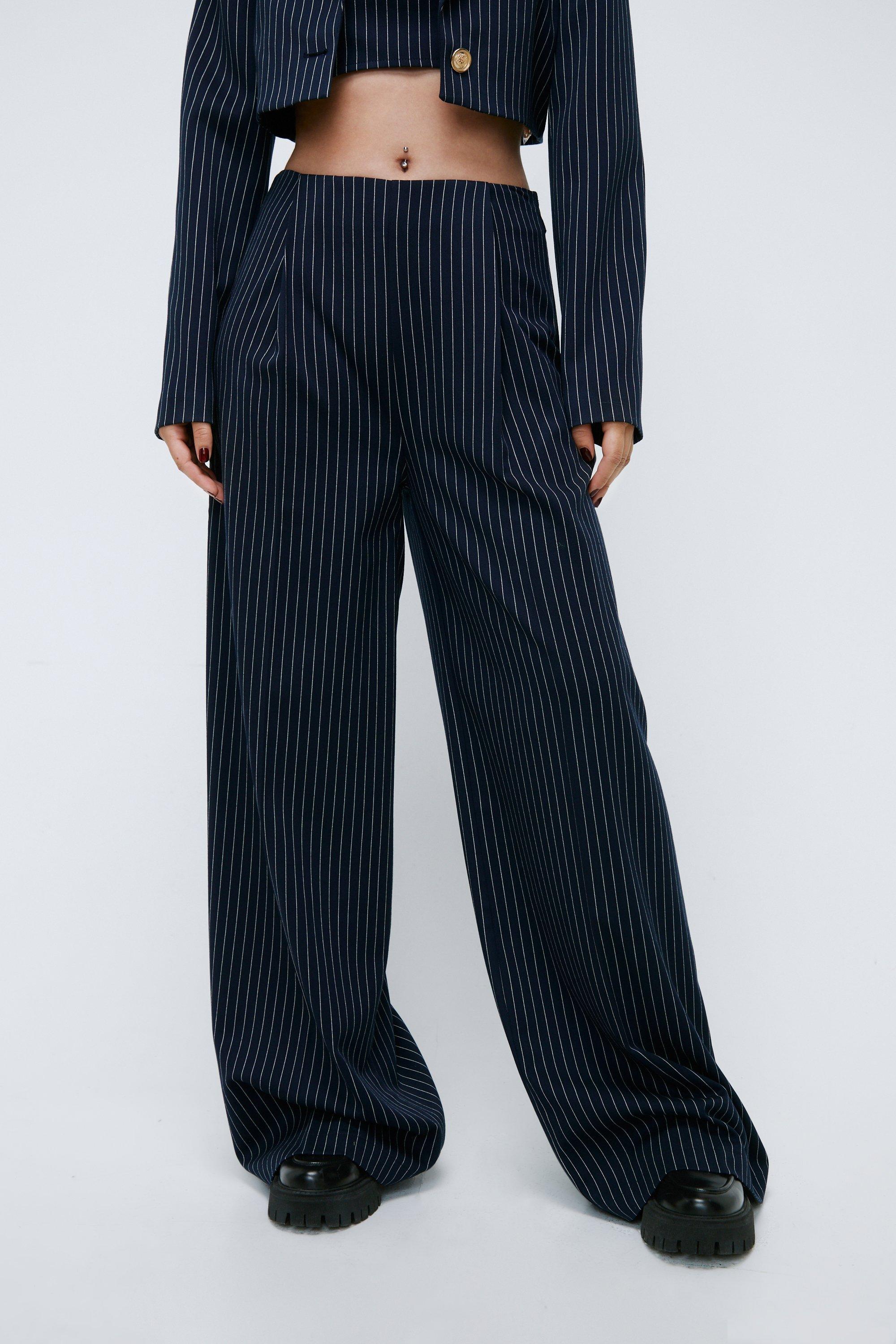 Navy pinstripe 2025 wide leg trousers