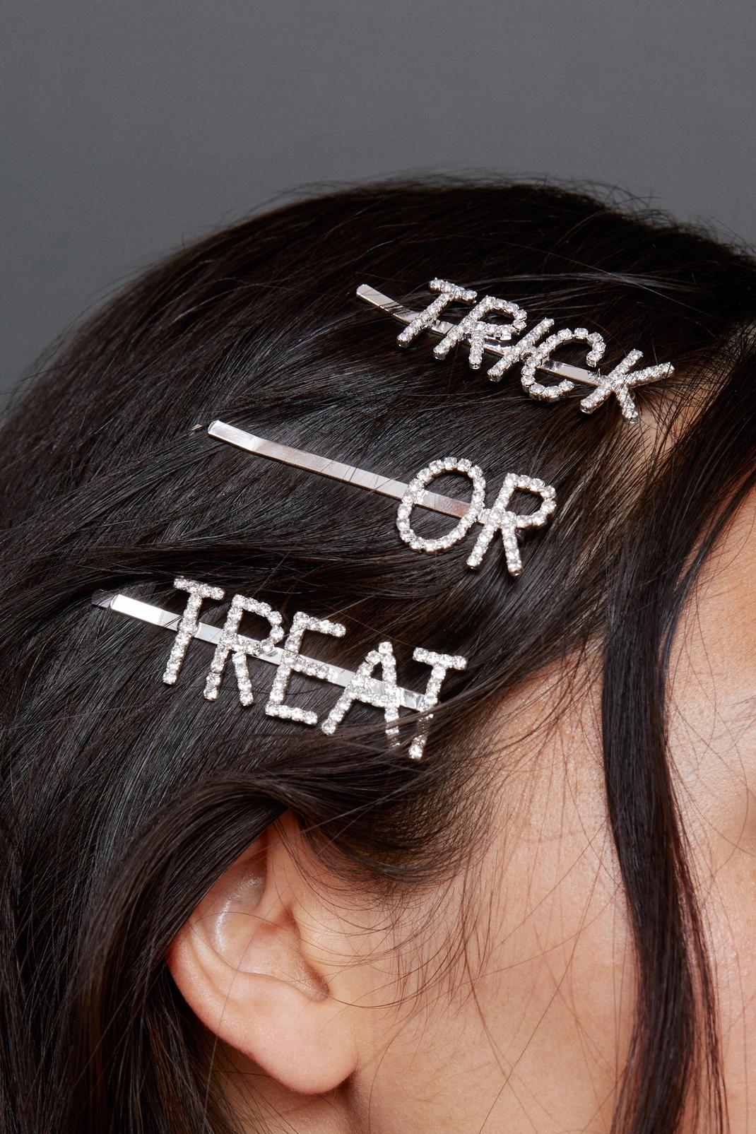 Silver Trick Or Treat Diamante Hair Clips image number 1