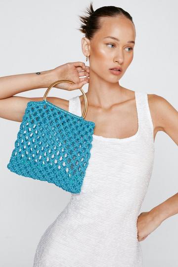 Square Crochet Tote Bag aqua