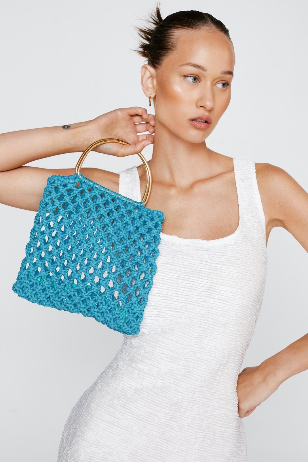 Aqua Crochet Square Handbag image number 1