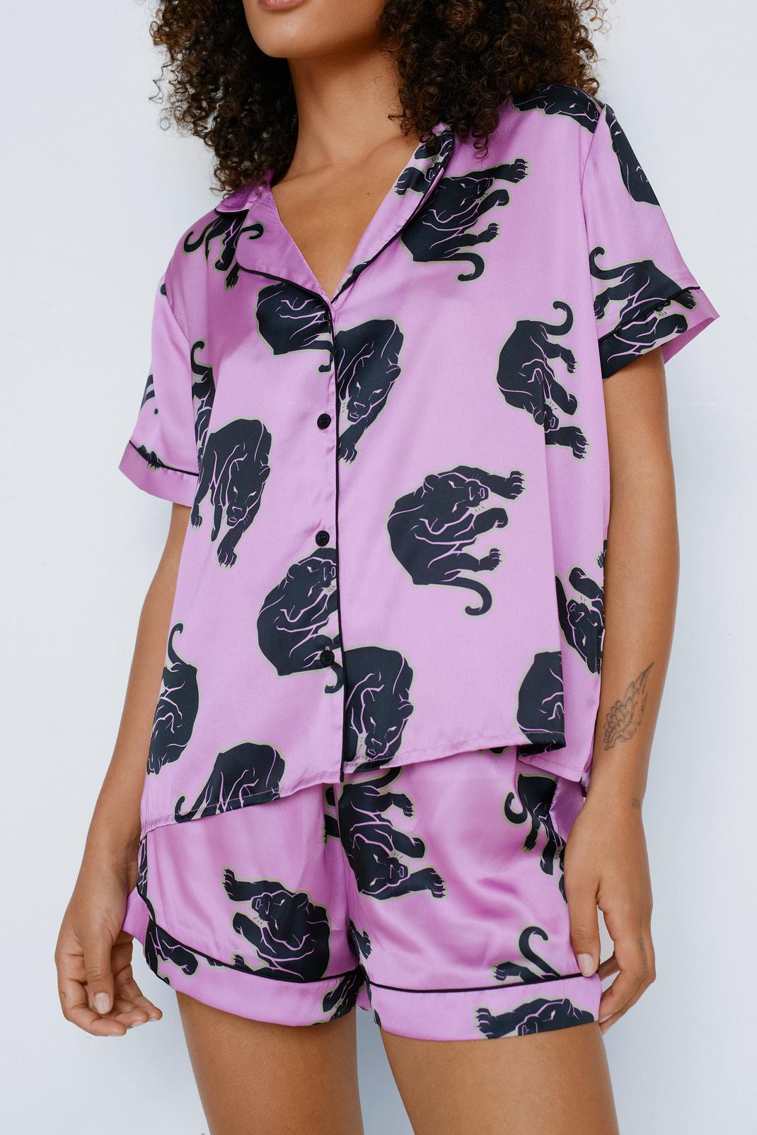 Purple Trouserher Print Satin Short Pyjama Set image number 1