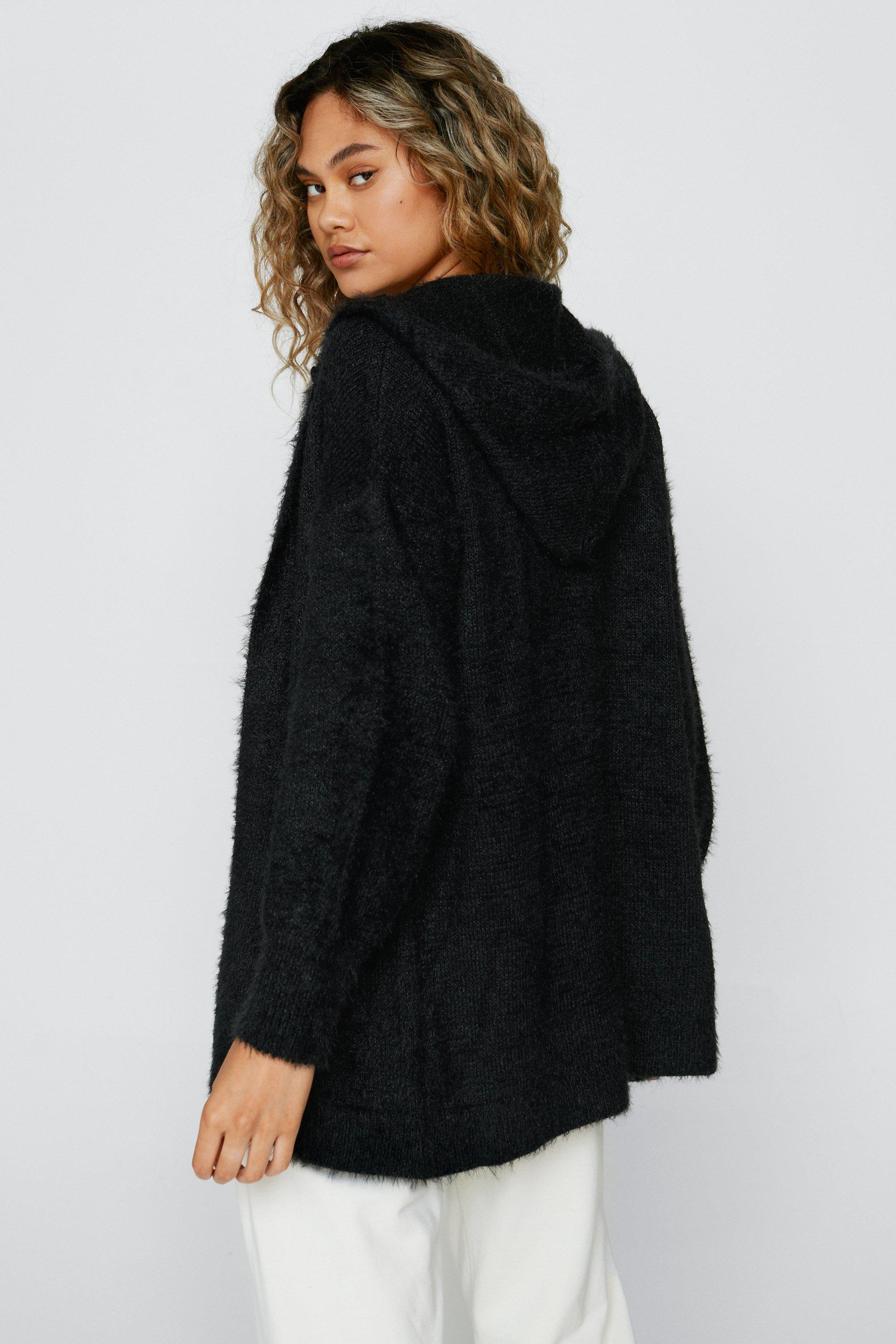 Fluffy hooded cardigan best sale