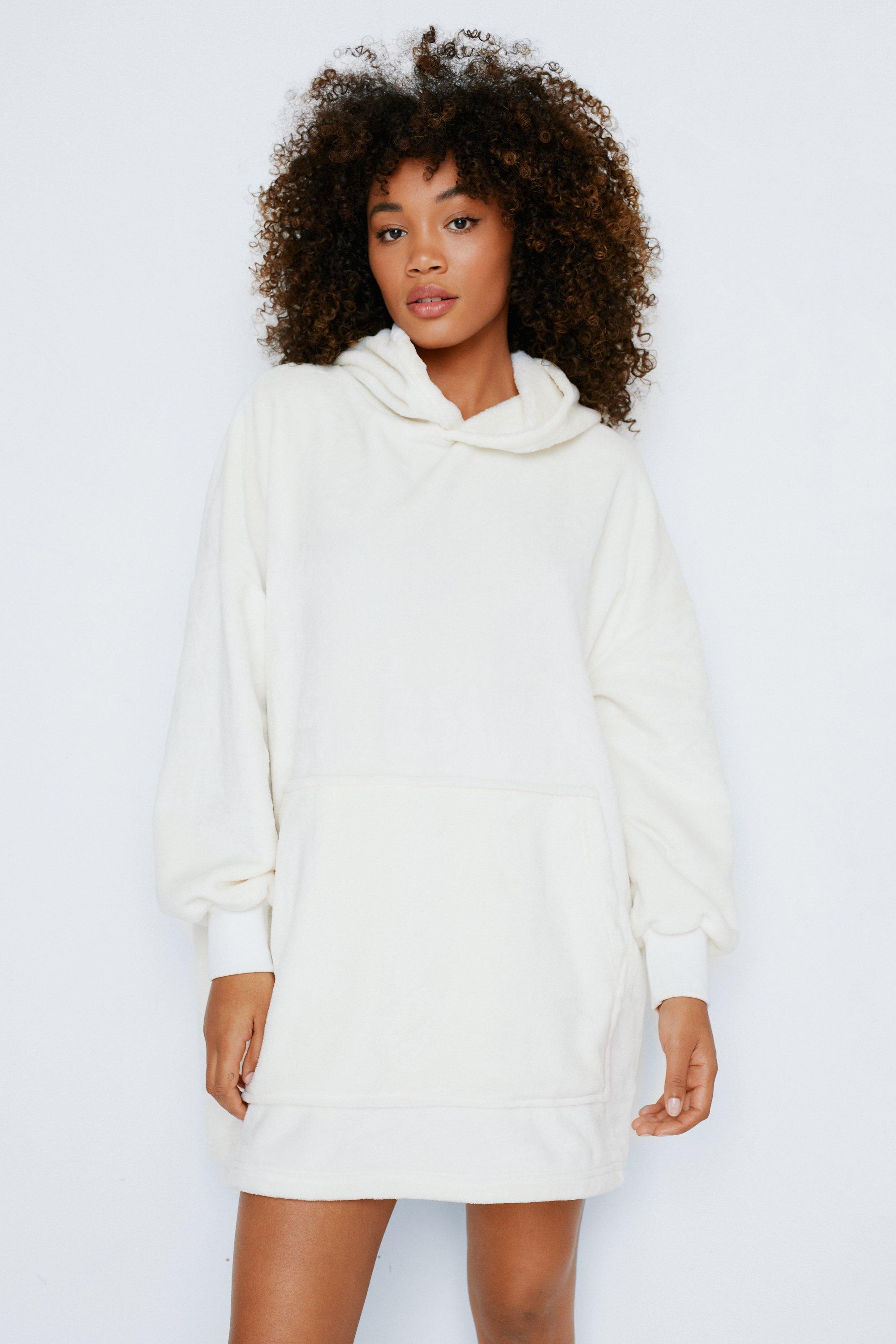 Oversized Fluffy Lounge Blanket Hoodie Dress Nasty Gal