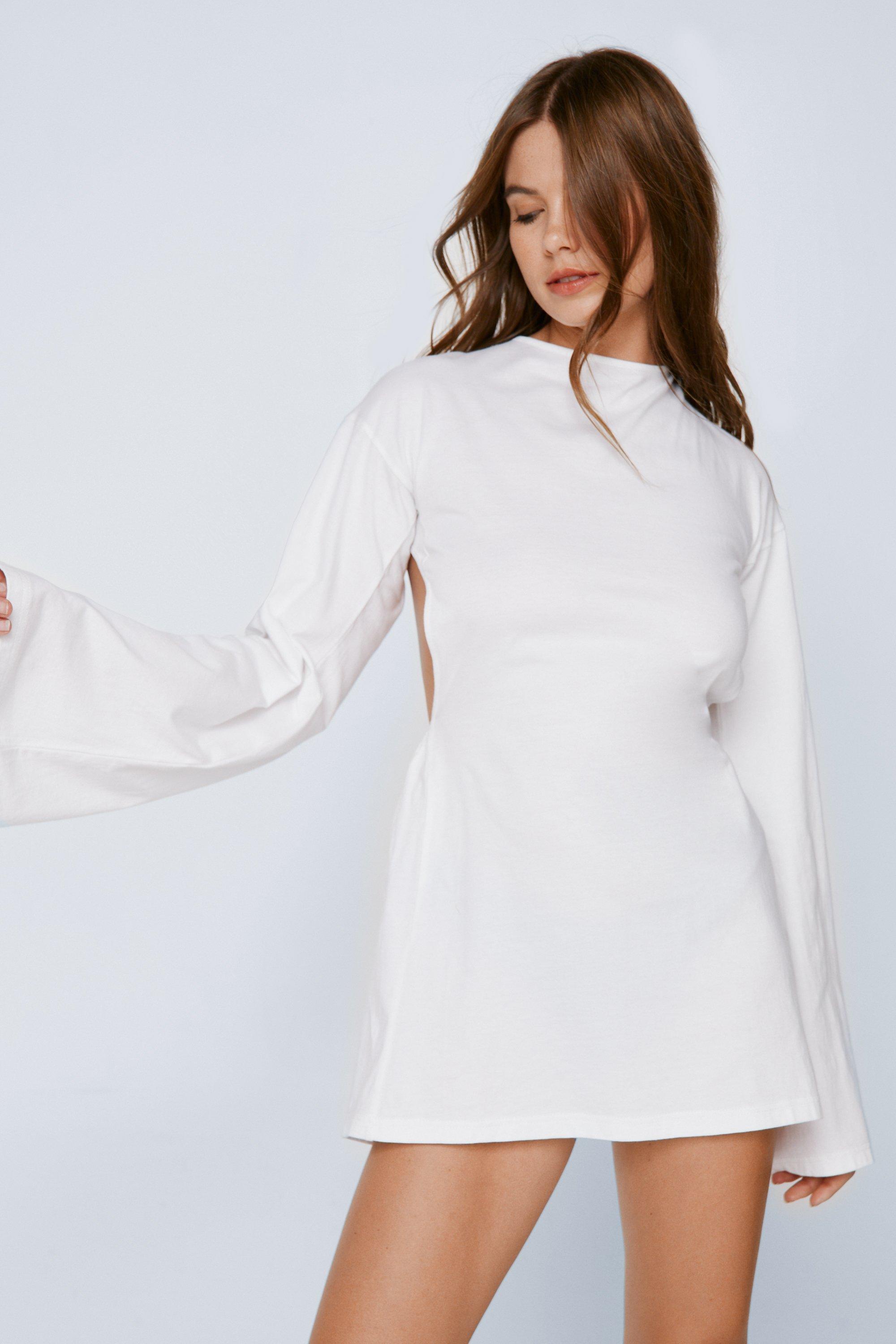 White flare shop dress with sleeves