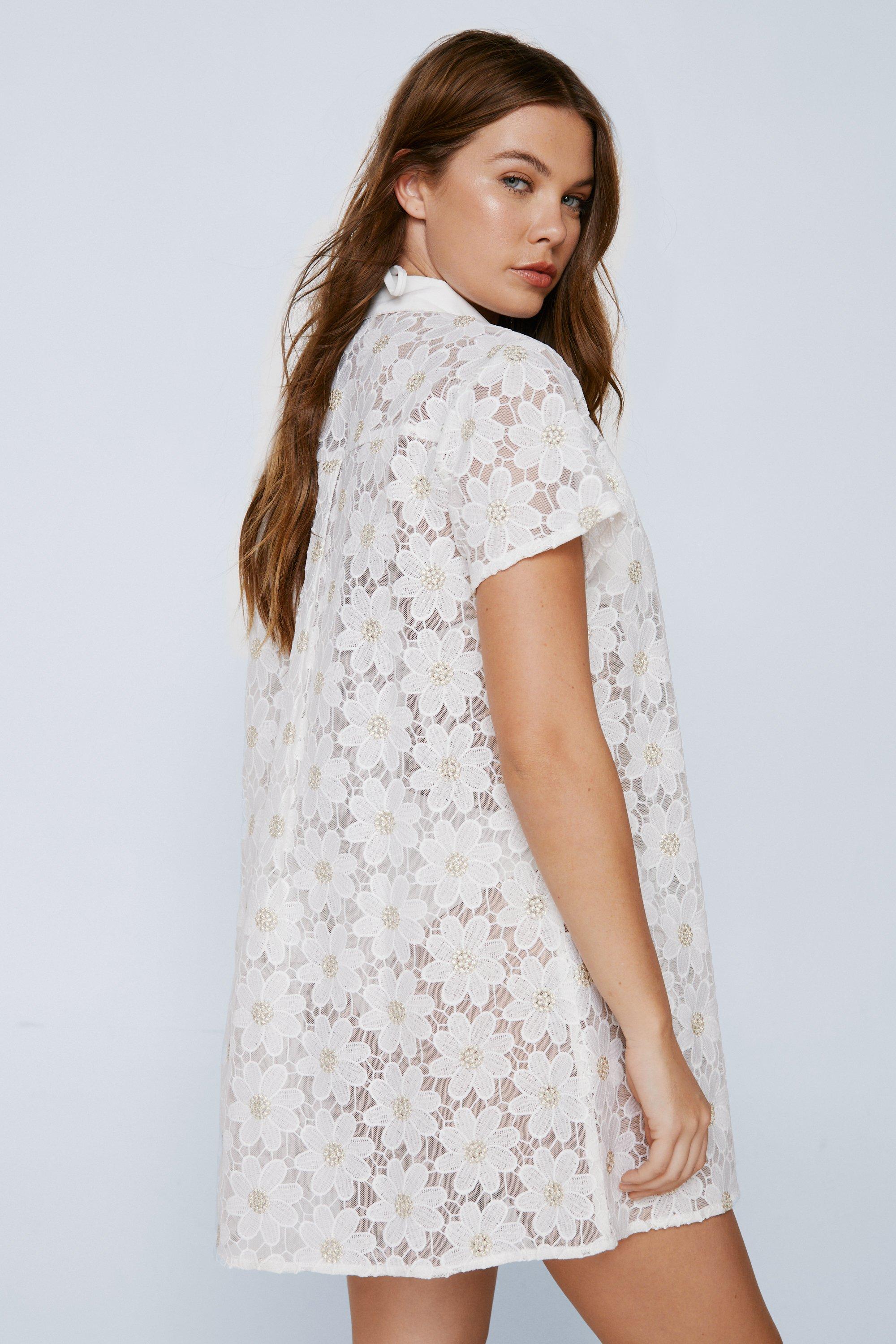 Daisy Lace Glitter Cover Up Shirt Dress