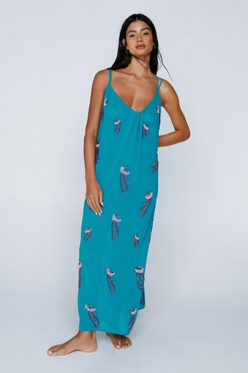 Embellished Jellyfish Maxi Cover Up Dress ocean blue