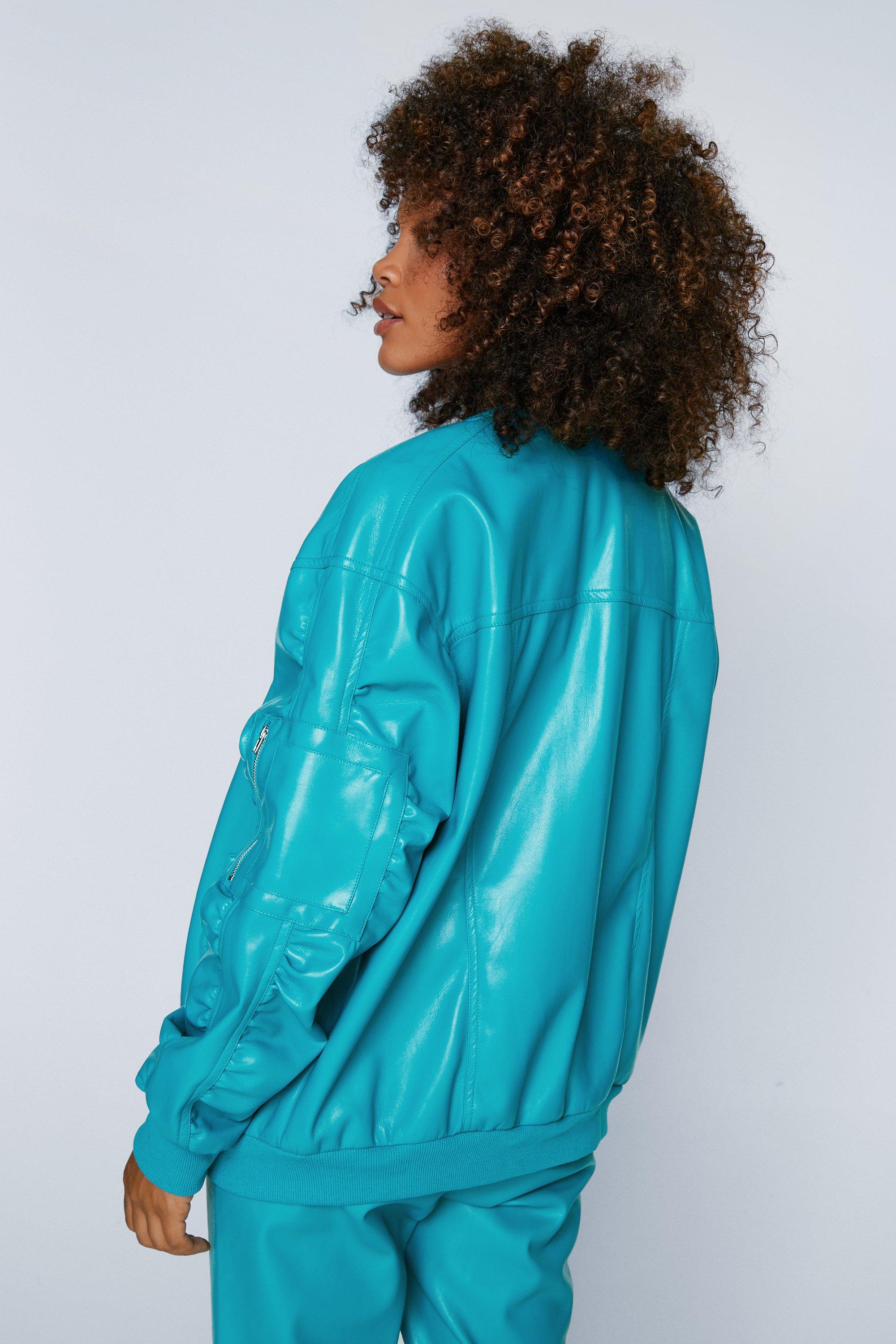 Turquoise faux shop leather jacket