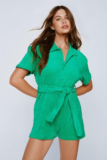 Towelling Belted Cover Up Romper green