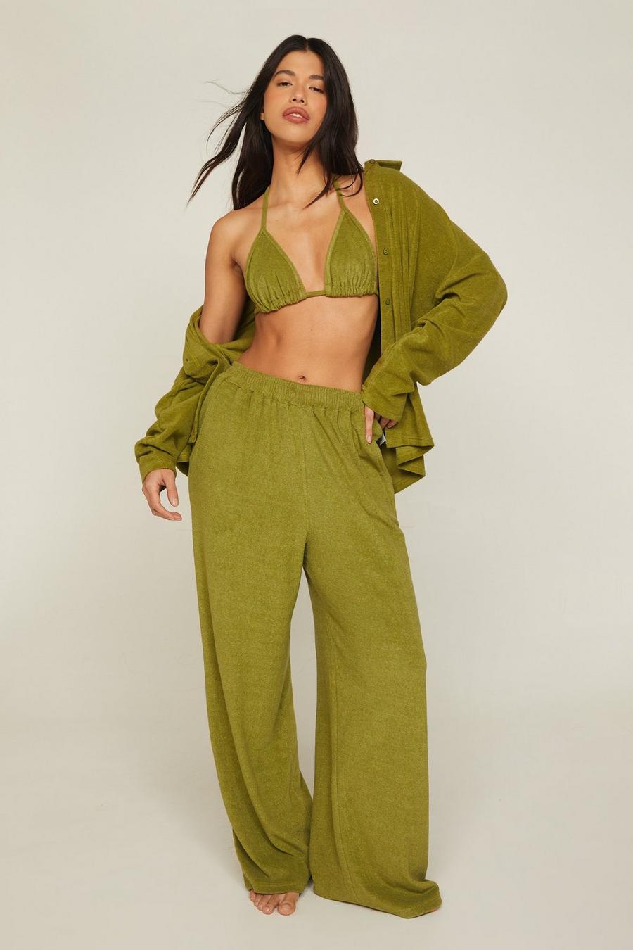 Two-piece long sleeve top and wide-leg pants set