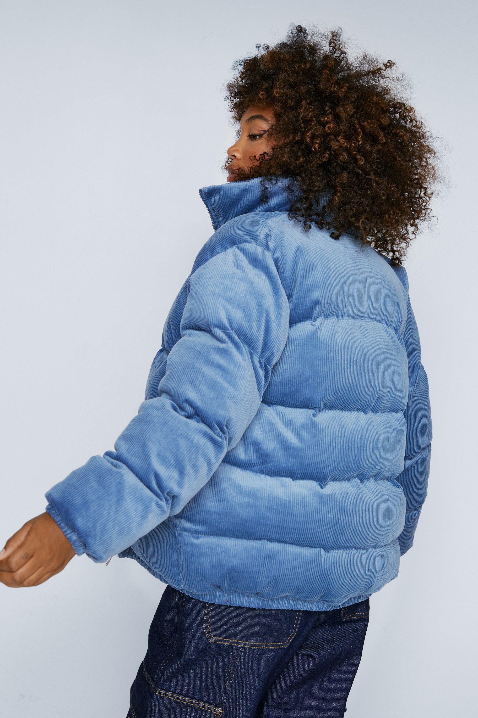 Premium Cord Zip Through Puffer Jacket