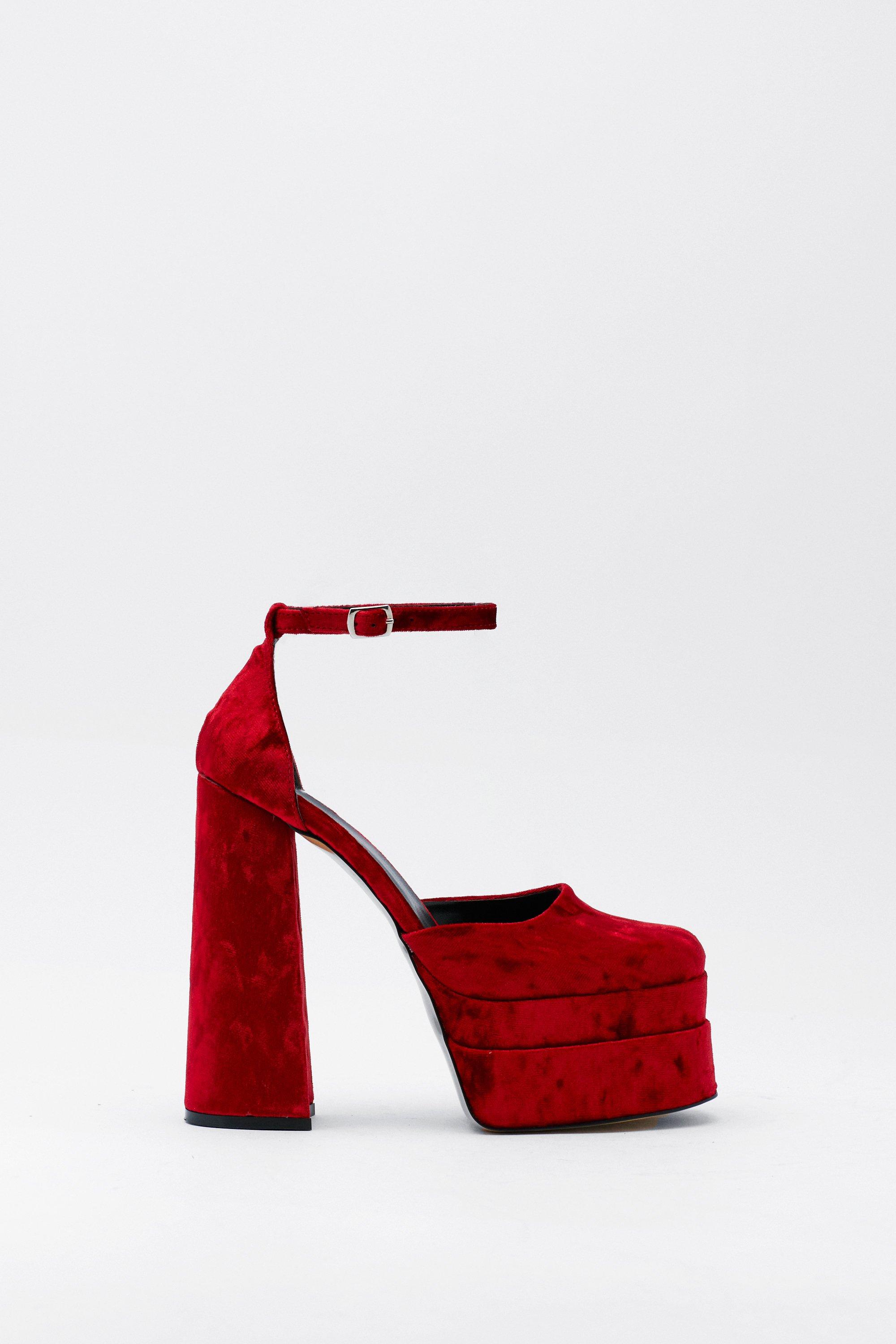 Crushed Velvet Double Platform Heels